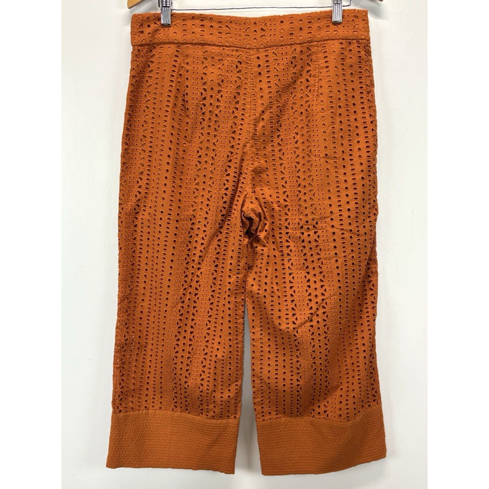 Zara ZARA Pants Women's Large Burnt Orange Embroidered Cutwork Eyelet Wide-Leg Ankle Size 36" / US 14 / IT 50 - 3 Thumbnail