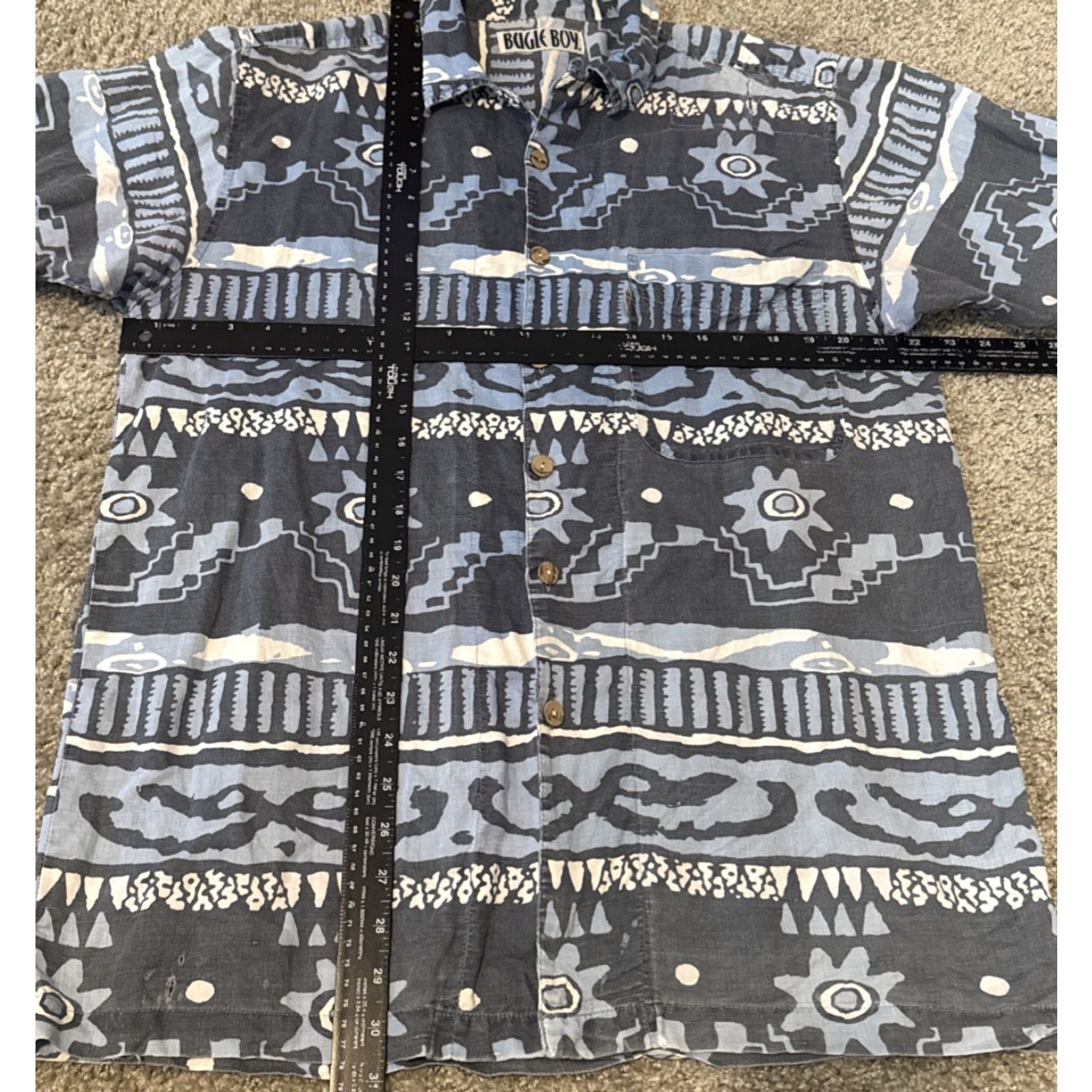 Bugle Boy VINTAGE Bugle Boy Hawaiian Shirt Blue White Tribal Print Button-Up Short Sleeve L Mens Size US L / EU 52-54 / 3 - 8 Thumbnail
