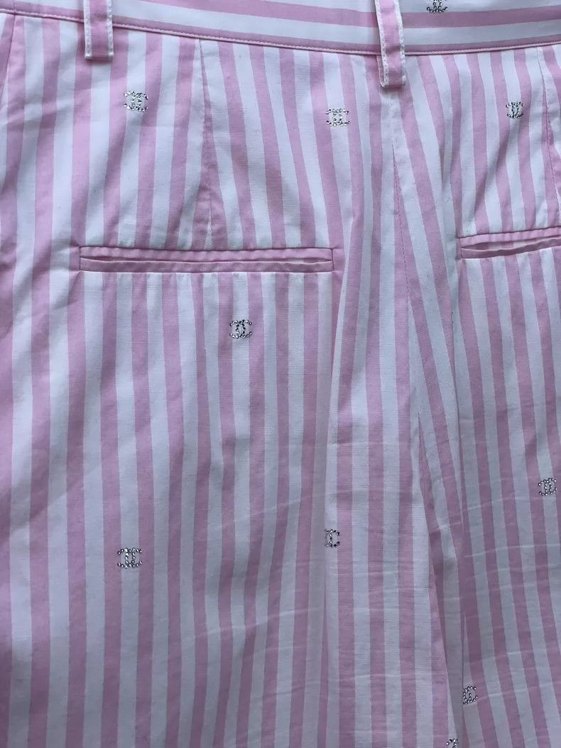 Chanel Chanel 24 pink and white striped hot diamond logo trousers Size 24" / US 00 / IT 34 - 5 Thumbnail
