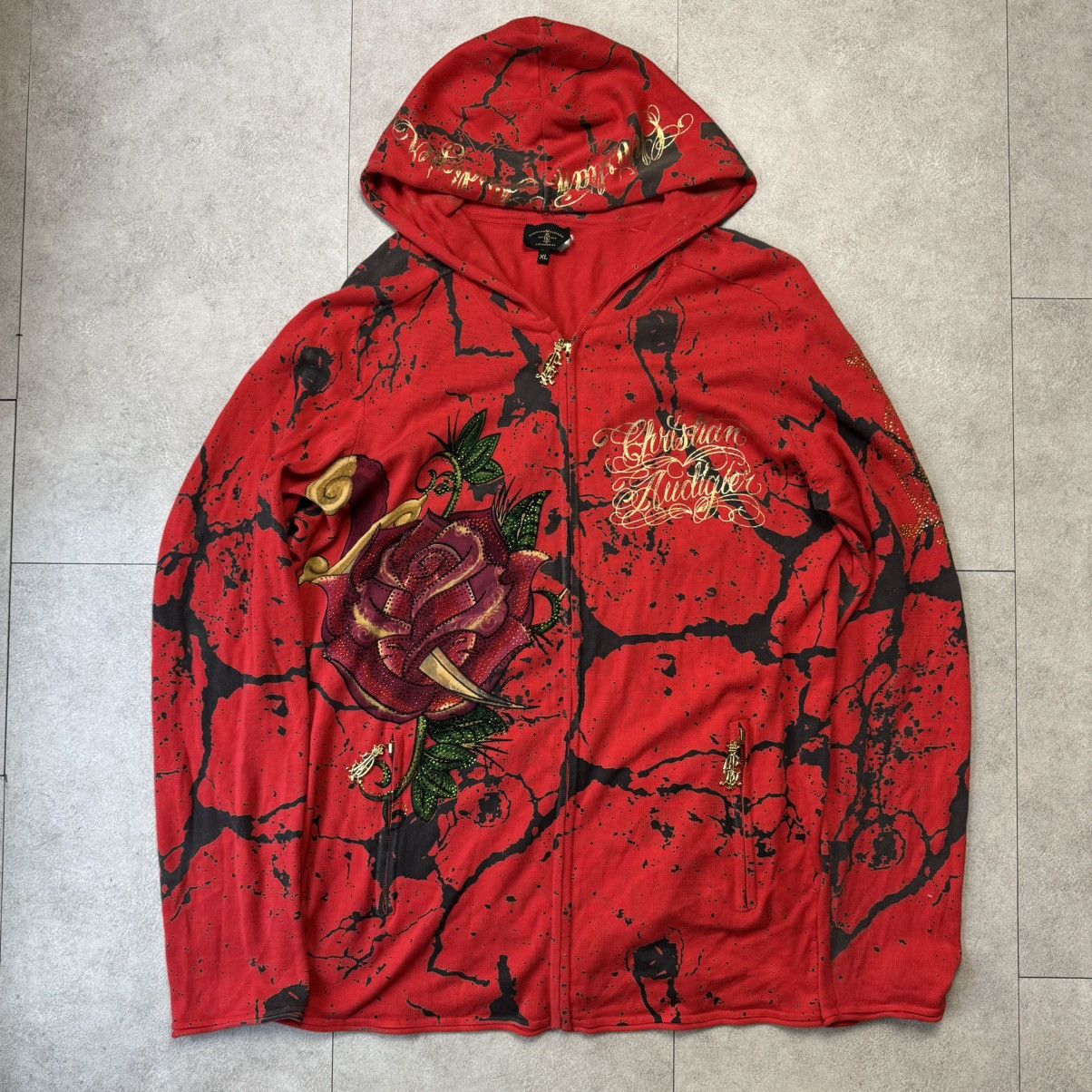 Christian Audigier × Ed Hardy × Vintage Vintage Blood Rose Christian Audiger Zip Up Hoodie y2k Size XL / US 12-14 / IT 48-50 - 1 Thumbnail