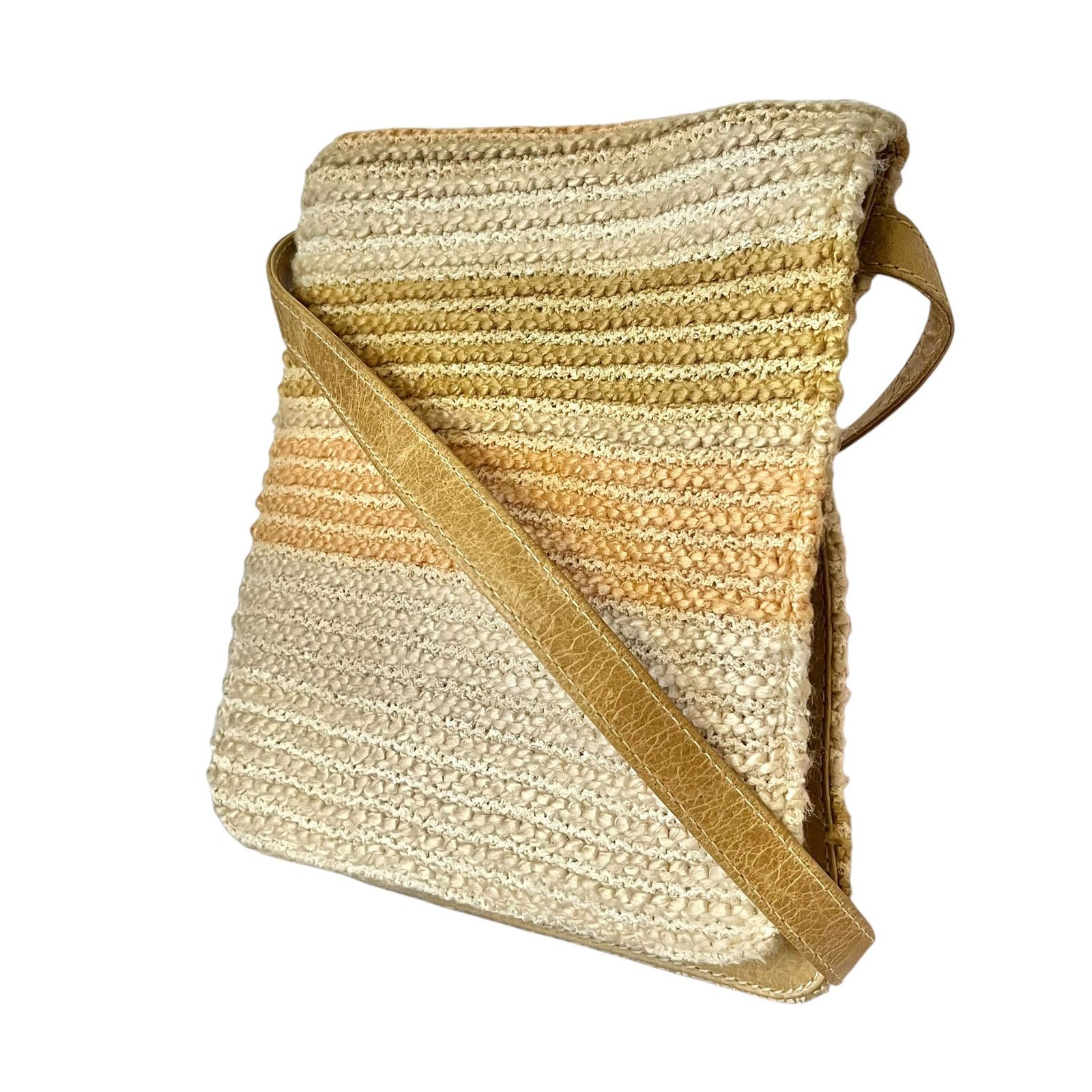 Missoni × Vintage Missoni Vintage Neutral Striped Knit Leather Flap Belt Bag Size ONE SIZE - 9 Thumbnail