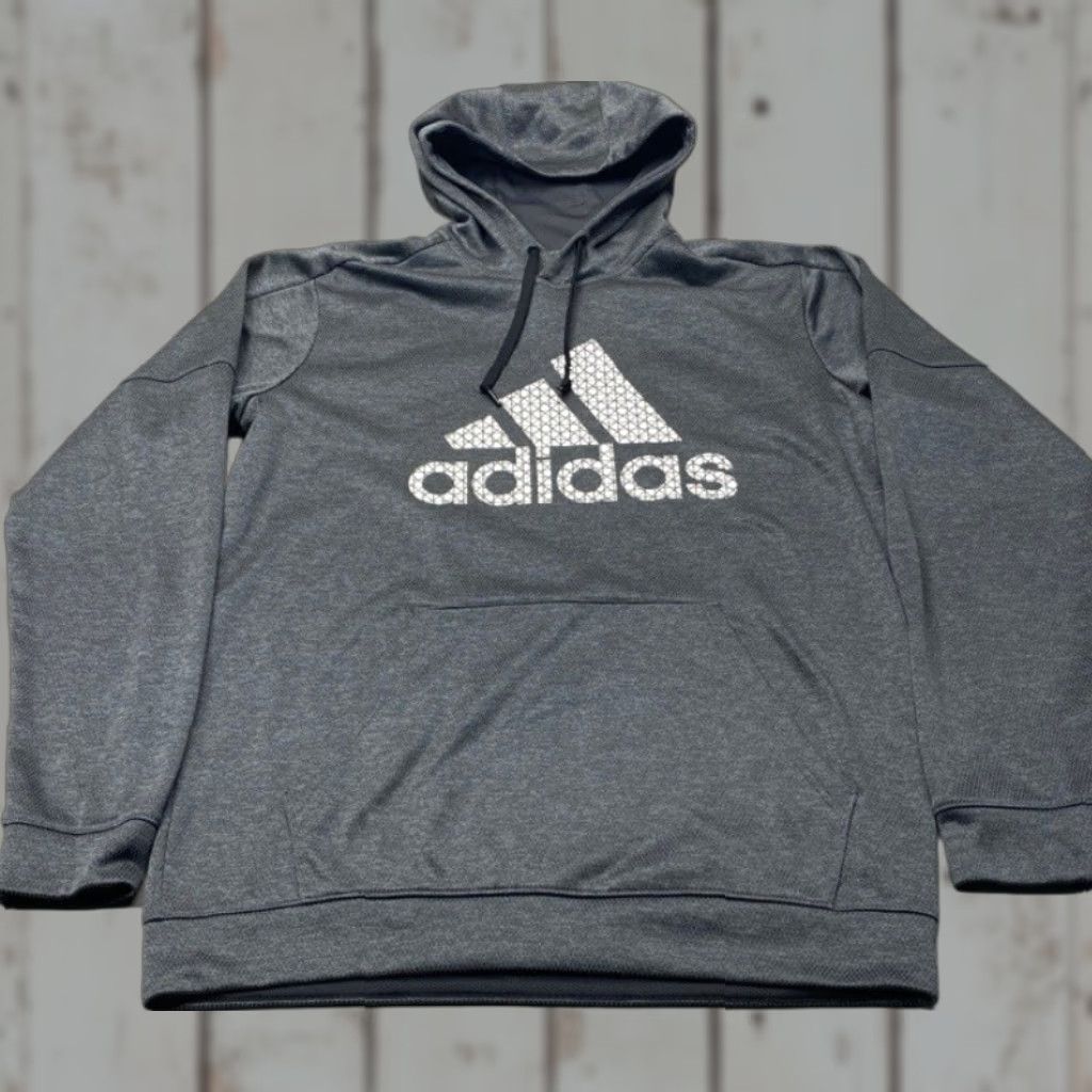 Adidas VINTAGE Adidas ClimaWarm Gray Hoodie XL Grid Logo Pullover Sweatshirt Drawstring 8144 Size US XL / EU 56 / 4 - 1 Thumbnail