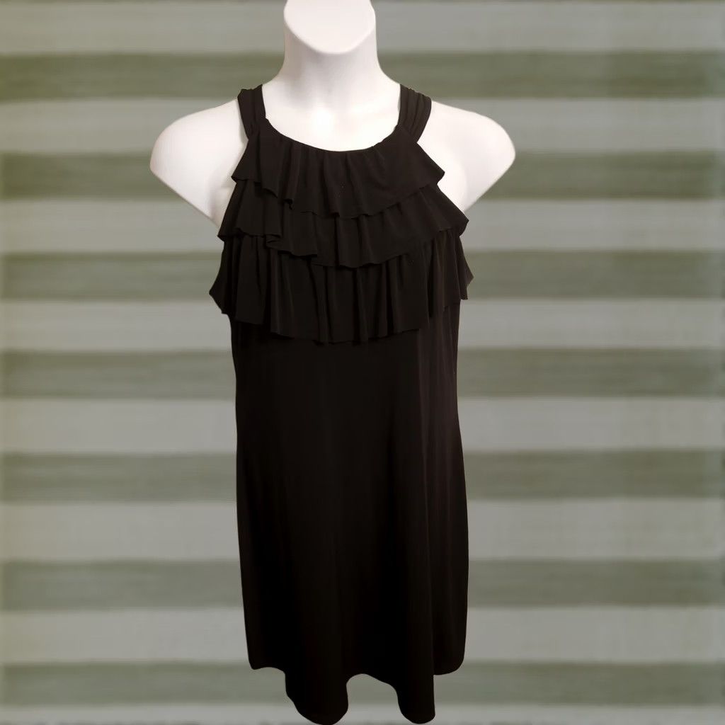 Vintage En Focus Studio Black Sleeveless Dress Knee Length Round Neck Plus 16 Ruffle Sheath Womens Size XXL / US 16-18 / IT 52-54 - 1 Thumbnail