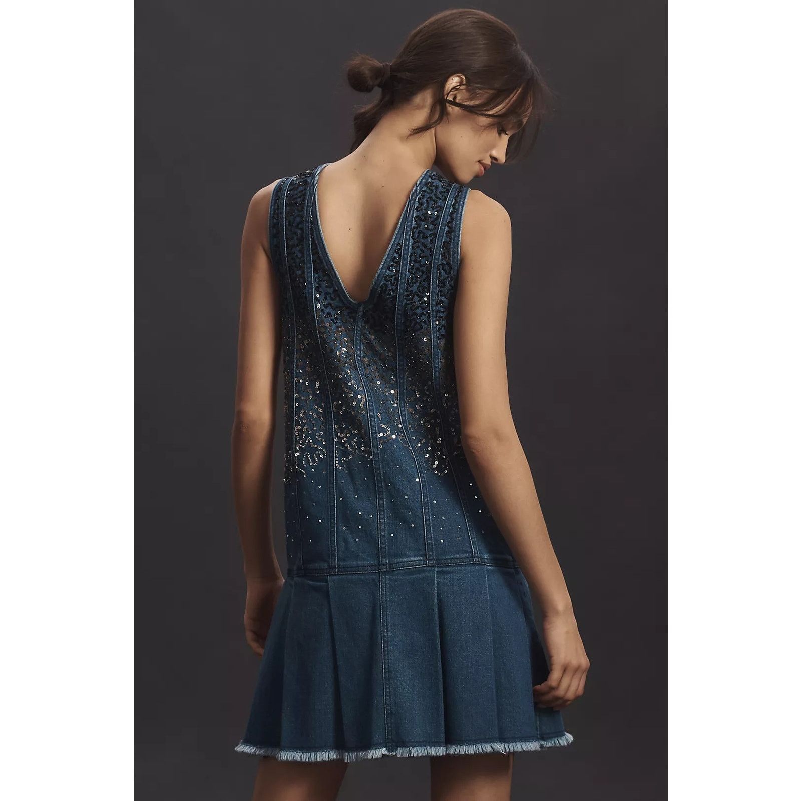 Anthropologie NWT Pilcro Sparkle Denim Button-Front Mini Dress $198 MEDIUM Size M / US 6-8 / IT 42-44 - 2 Thumbnail