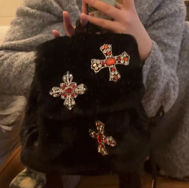 Other Y2K Plush Faux Fur Han-Made Cross Backpack Unisex Size ONE SIZE - 2 Thumbnail