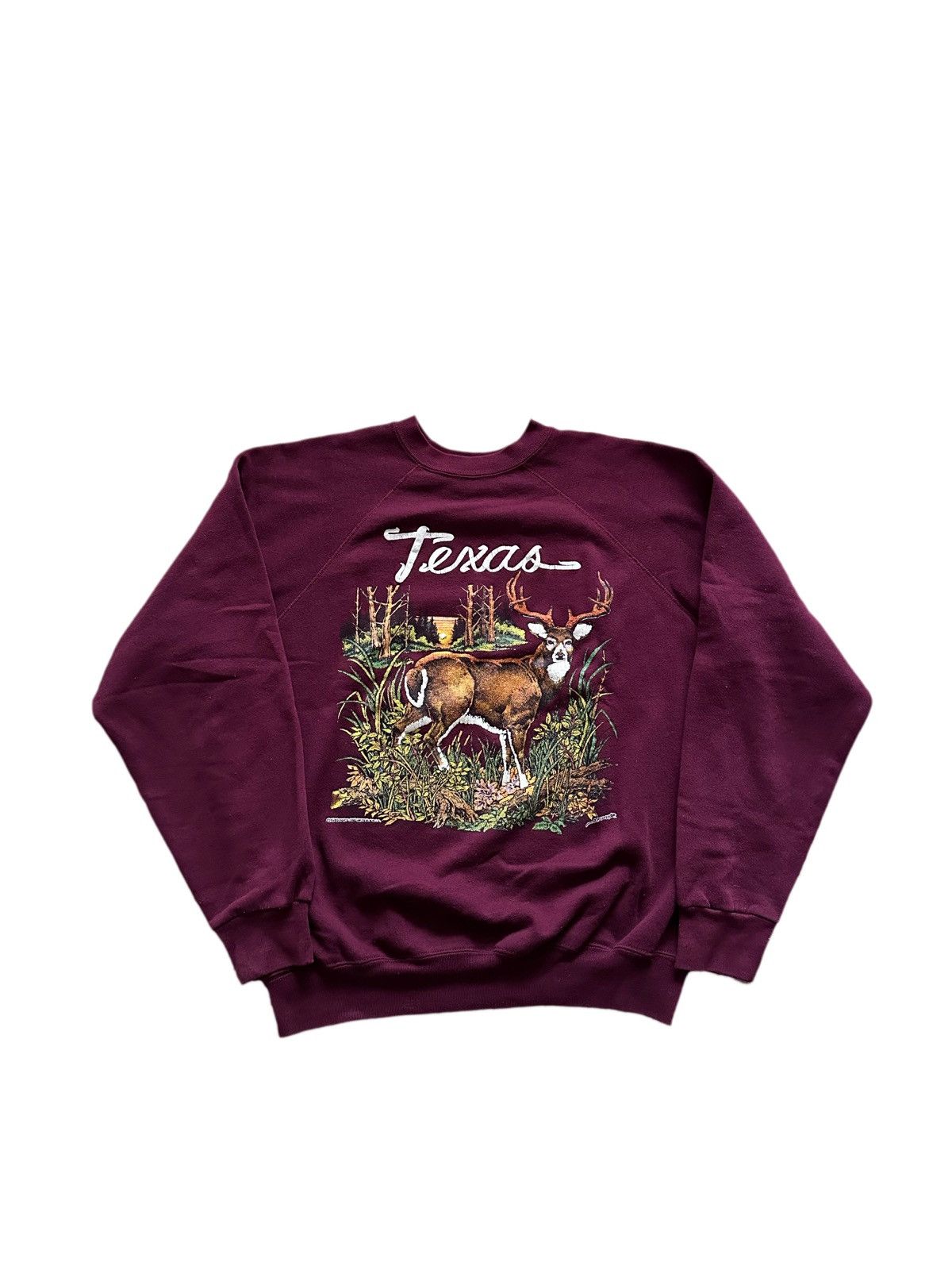 Vintage Vintage 90s Texas Deer Crewneck Sweatshirt Burgundy Tultex Size US L / EU 52-54 / 3 - 1 Thumbnail