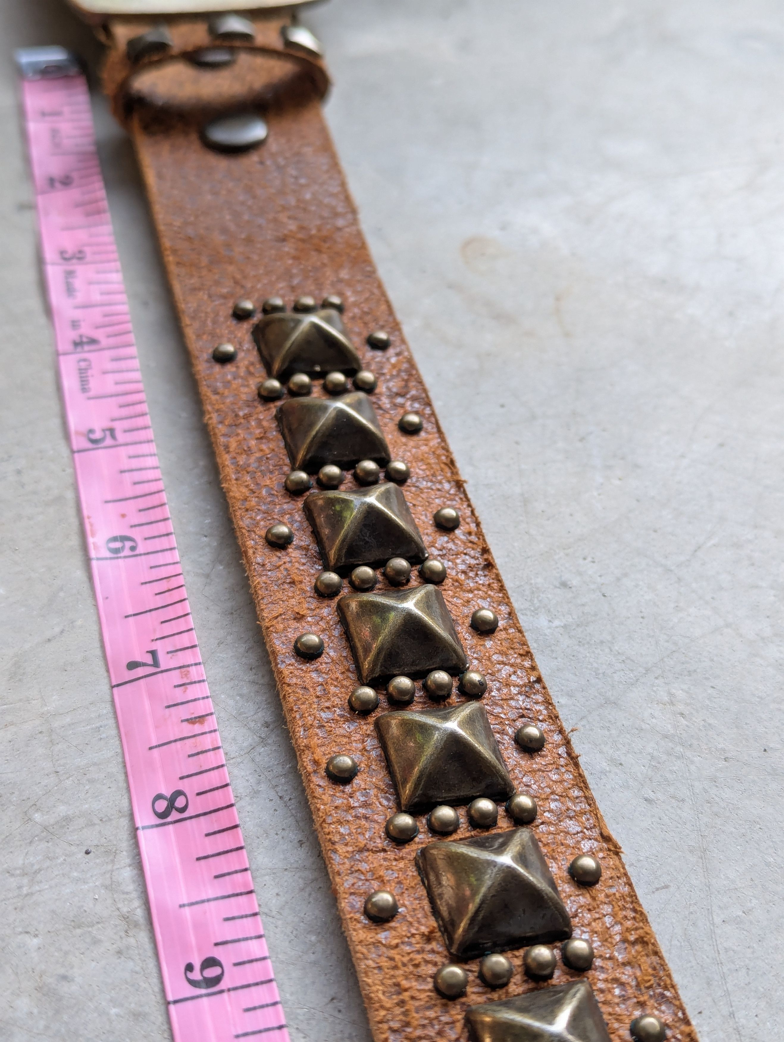 Leather Cook Jeans Studded Leather Belt Metal Buckle Fleur de lis Size 36 - 7 Thumbnail