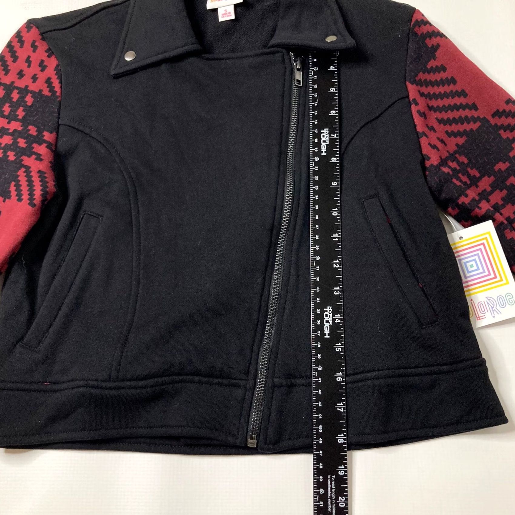 Vintage LuLaRoe Presley Moto Jacket Sz Small Dark Red & Black Houndstooth - Women's Denim? (Note: Original must be used) Size S / US 4 / IT 40 - 5 Thumbnail