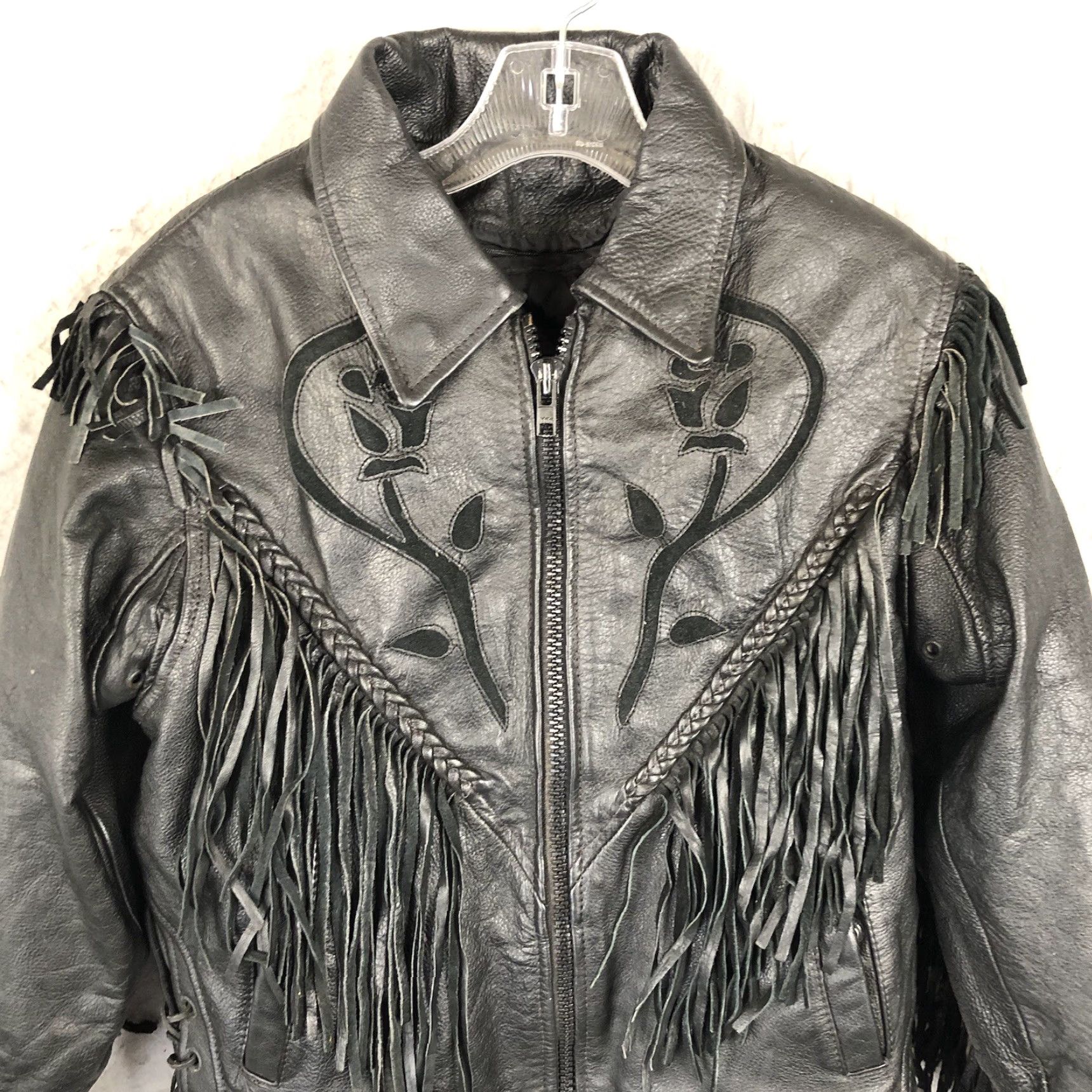 Vintage VINTAGE Black Leather Jacket Womens M Moto Fringe Scrolls Braids Biker Whimsigoth Rock Leather Jacket? Size M / US 6-8 / IT 42-44 - 3 Thumbnail