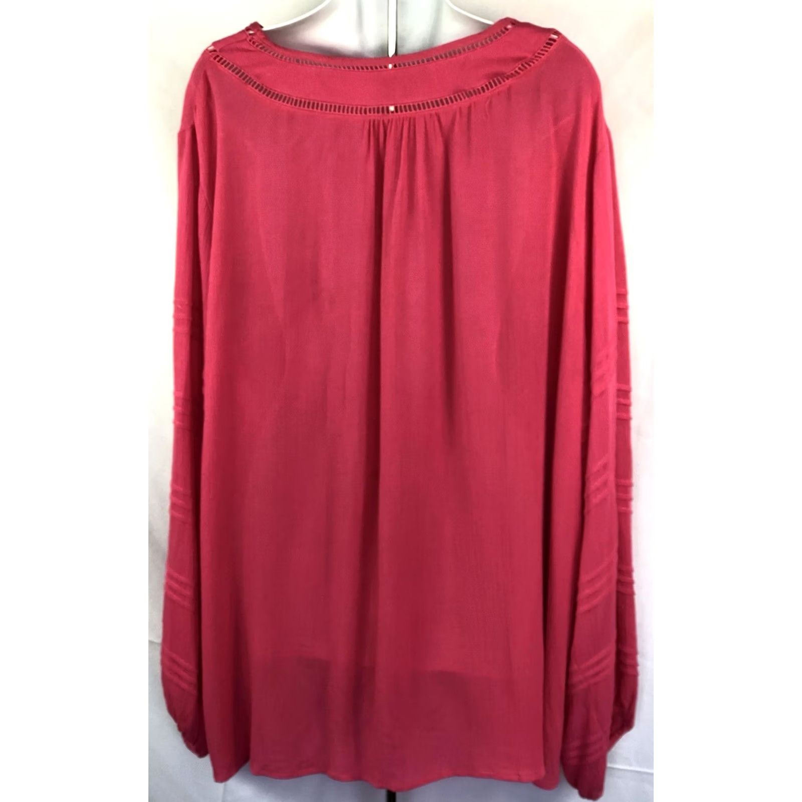 Vintage Cato Blouse 26/28W Dk Pink Scoop Neck Long Sleeve Flowy Rayon Boho Beach Size 4XL / US 24-26 - 3 Thumbnail