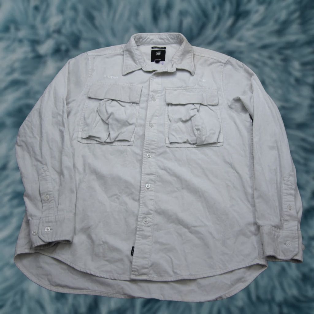 G-Star G Star Shirt Mens XL Gray Corduroy Submarine Pockets Utility Y2K Streetwear Shirt Button-Front Collared Long Sleeve Size US XL / EU 56 / 4 - 1 Thumbnail