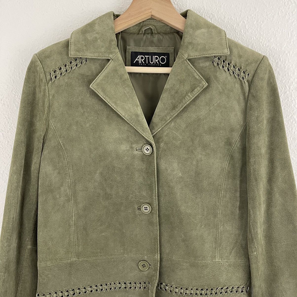 Vintage ARTURO Vintage 90s Green Suede Leather Grunge Fringe Jacket Size M / US 6-8 / IT 42-44 - 4 Thumbnail