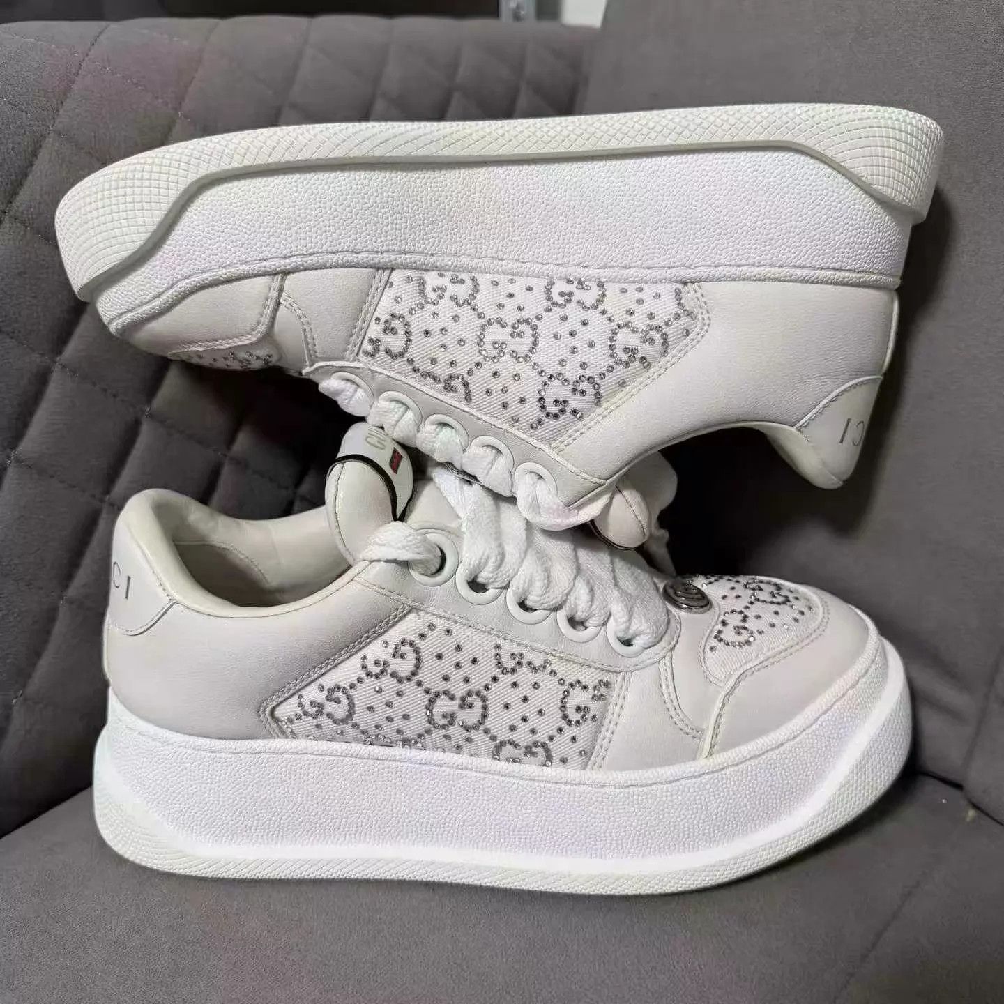 Gucci GUCCI Crystal-Embellished Pudgy Logo Shoes 35 Size US 4.5 / IT 34.5 - 6 Thumbnail