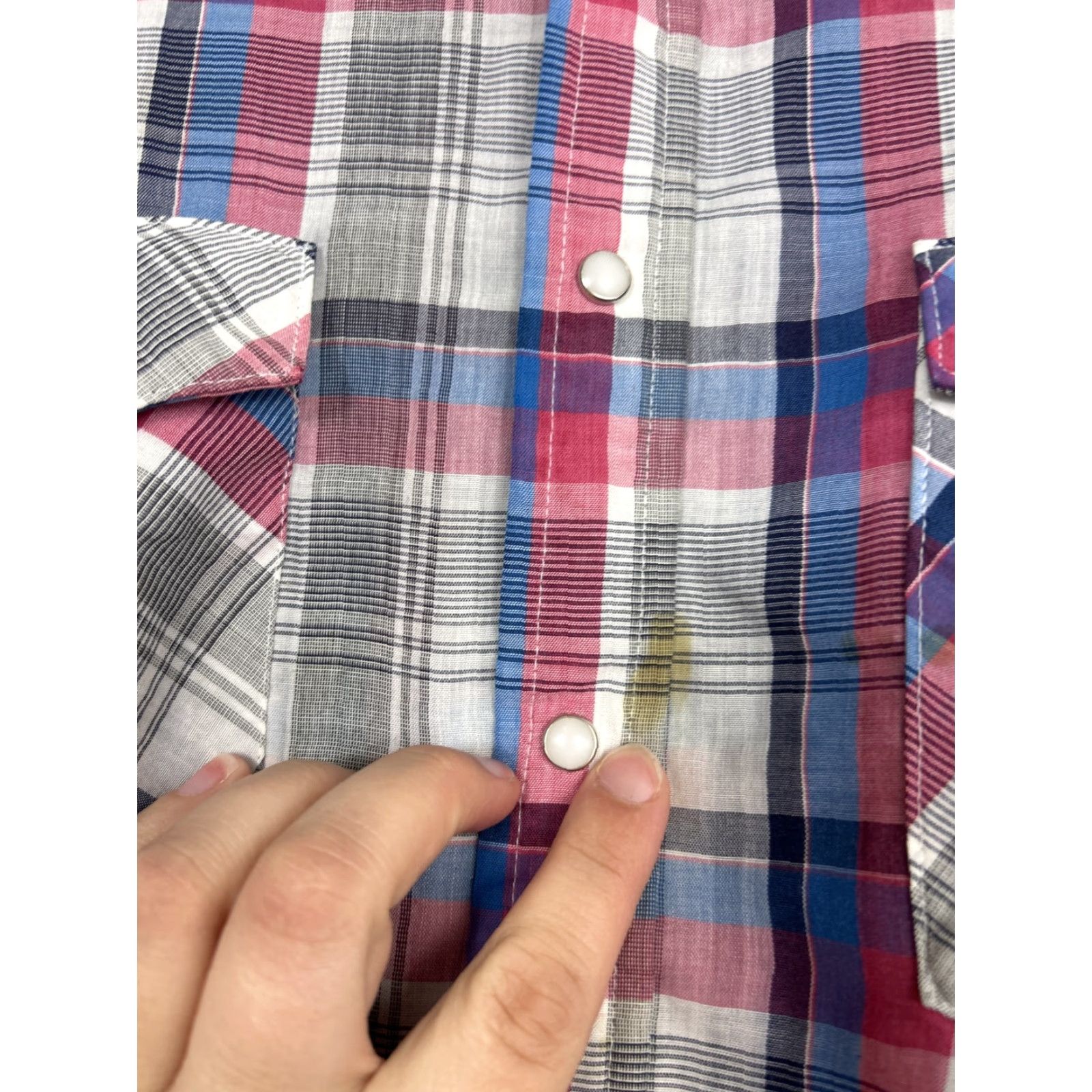 Vintage VINTAGE Western Frontier Mens Large Pearl Snap Long Sleeve Plaid Red White Blue Shirt Size US L / EU 52-54 / 3 - 4 Thumbnail