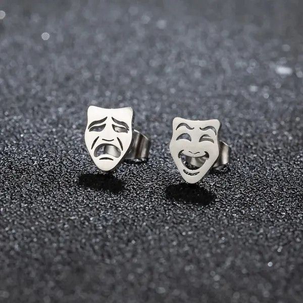 Designer × Sterling Silver Happy Sad Face Nail Stud Earrings Size ONE SIZE - 1 Thumbnail
