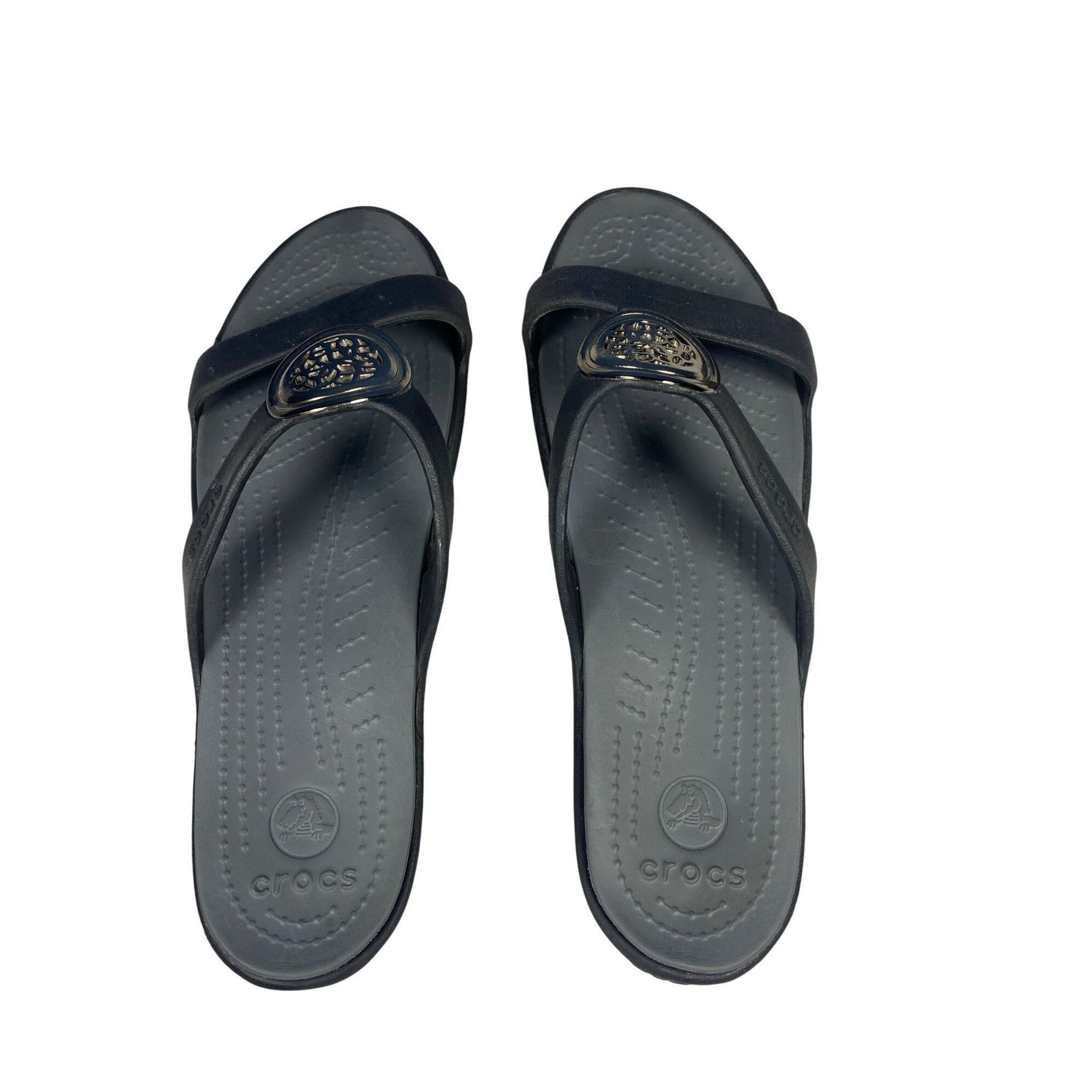 Crocs Crocs Sanrah Women's 10 Black Slides Sandals Flats Slip On S Size US 10 / IT 40 - 3 Thumbnail