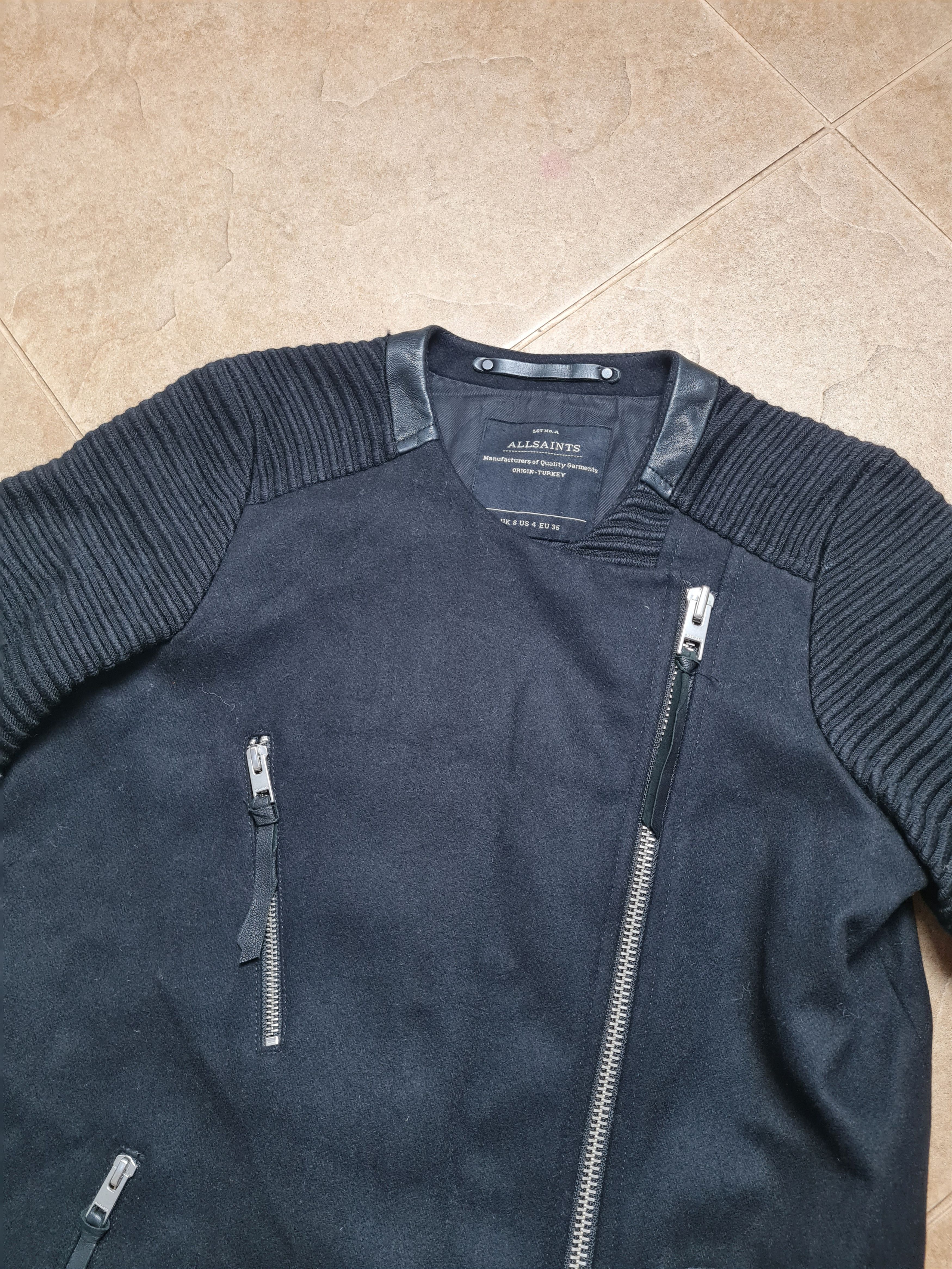 Allsaints AllSaints Black Biker Coat Long Jacket Asymmetric Zip Wool Size S / US 4 / IT 40 - 4 Thumbnail