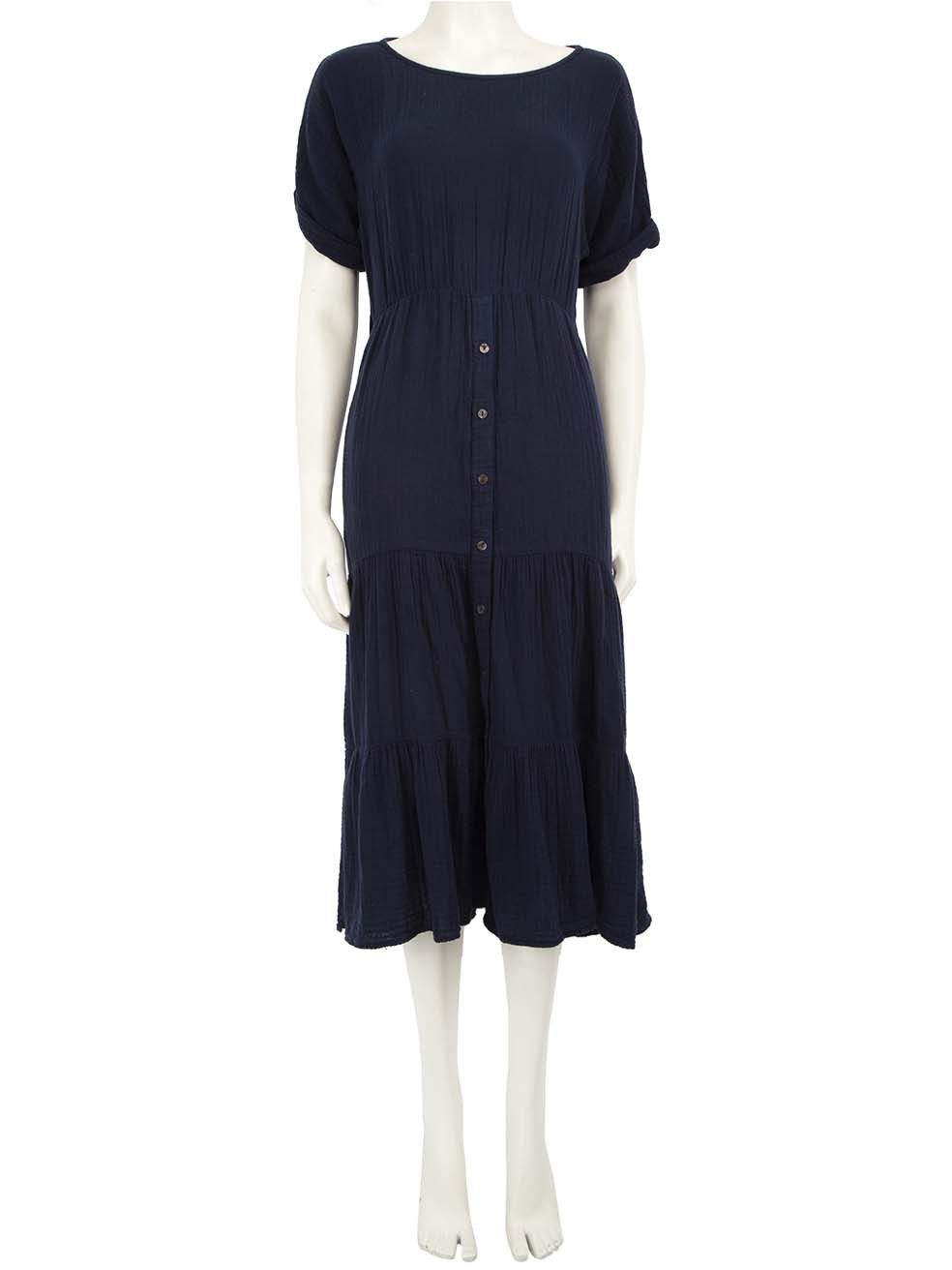 Navy Button Down Midi Dress