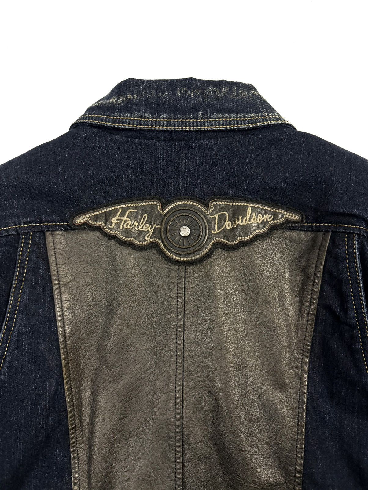 Harley Davidson Harley Davidson Vintage Buffalo Leather Denim Biker Jacket Size M / US 6-8 / IT 42-44 - 15 Thumbnail