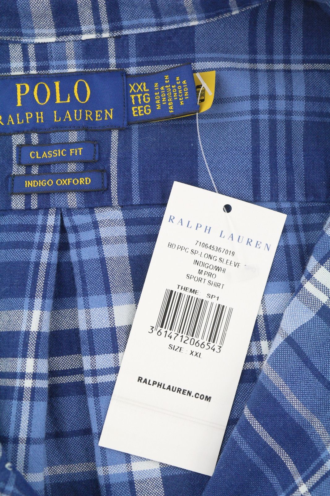 Ralph Lauren 2XL Blue Fit Indigo Oxford Plaid Button-Down Neck 87009 Size US XXL / EU 58 / 5 - 6 Thumbnail