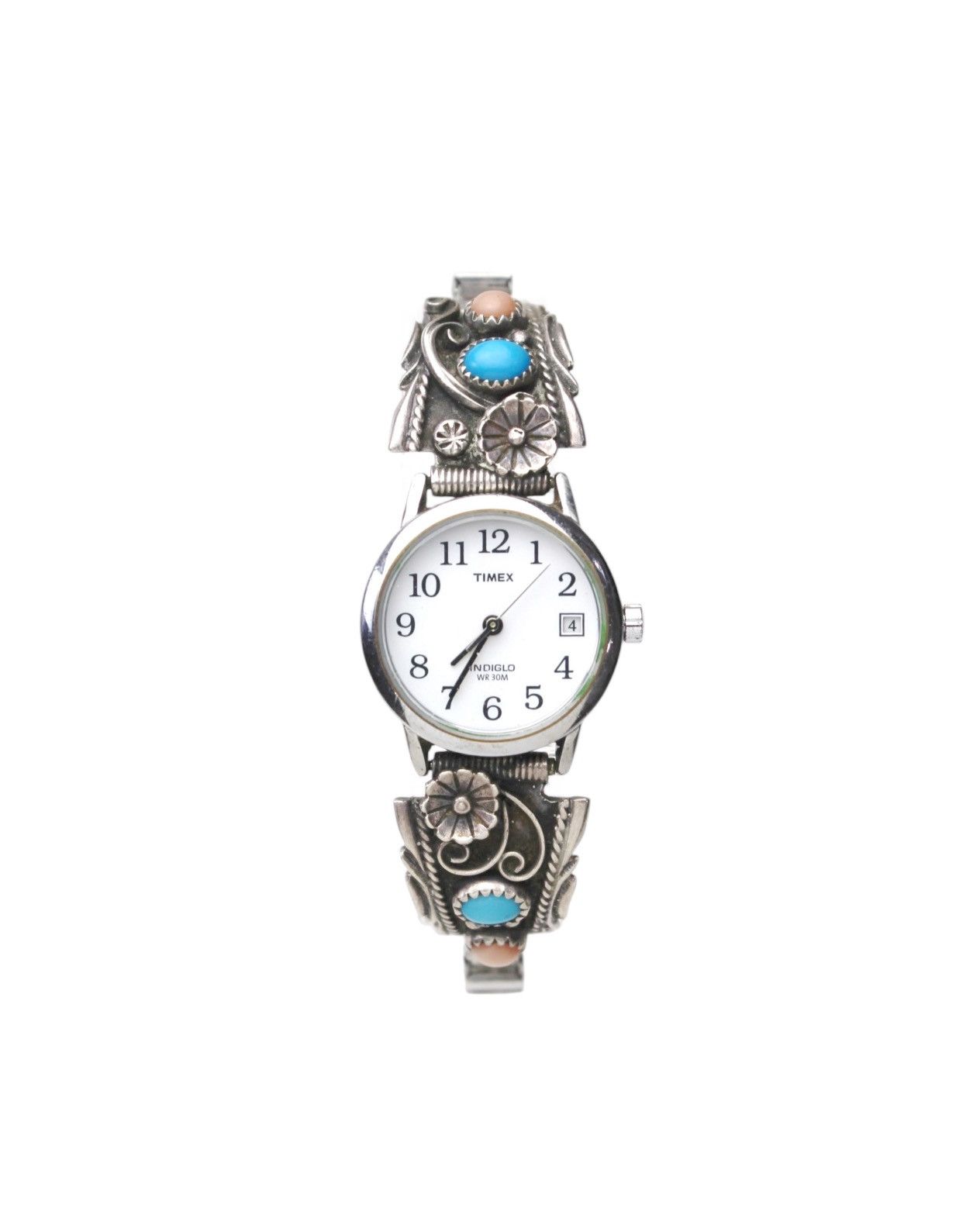 Vintage 2000S TIMEX SILVER FLORAL TURQUOISE WATCH Size ONE SIZE - 1 Thumbnail