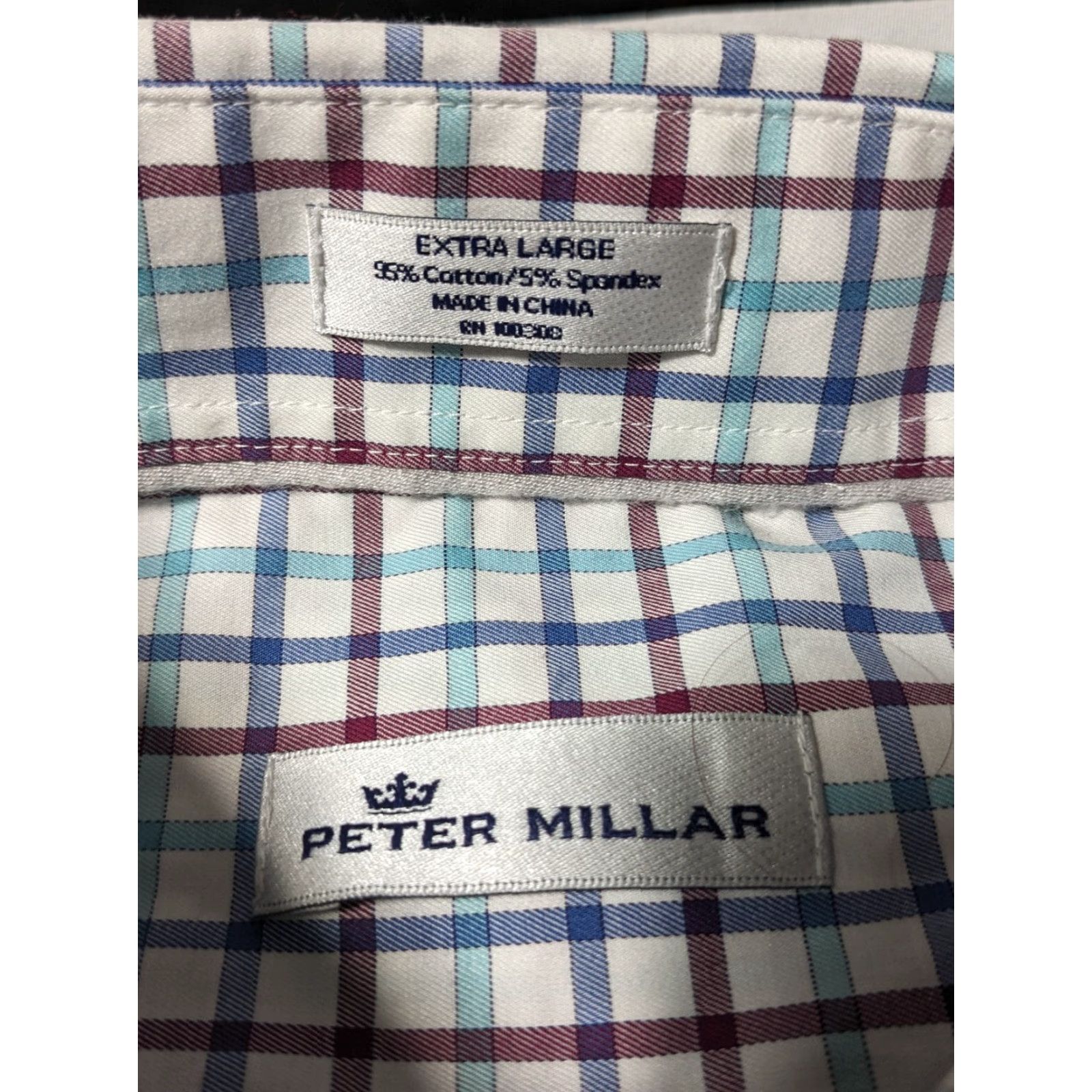 Peter Millar PETER MILLAR Button-Up Shirt Men XL Blue Burgundy Plaid Cotton Stretch Pin-Button Down Collared Shirt Size US XL / EU 56 / 4 - 5 Thumbnail