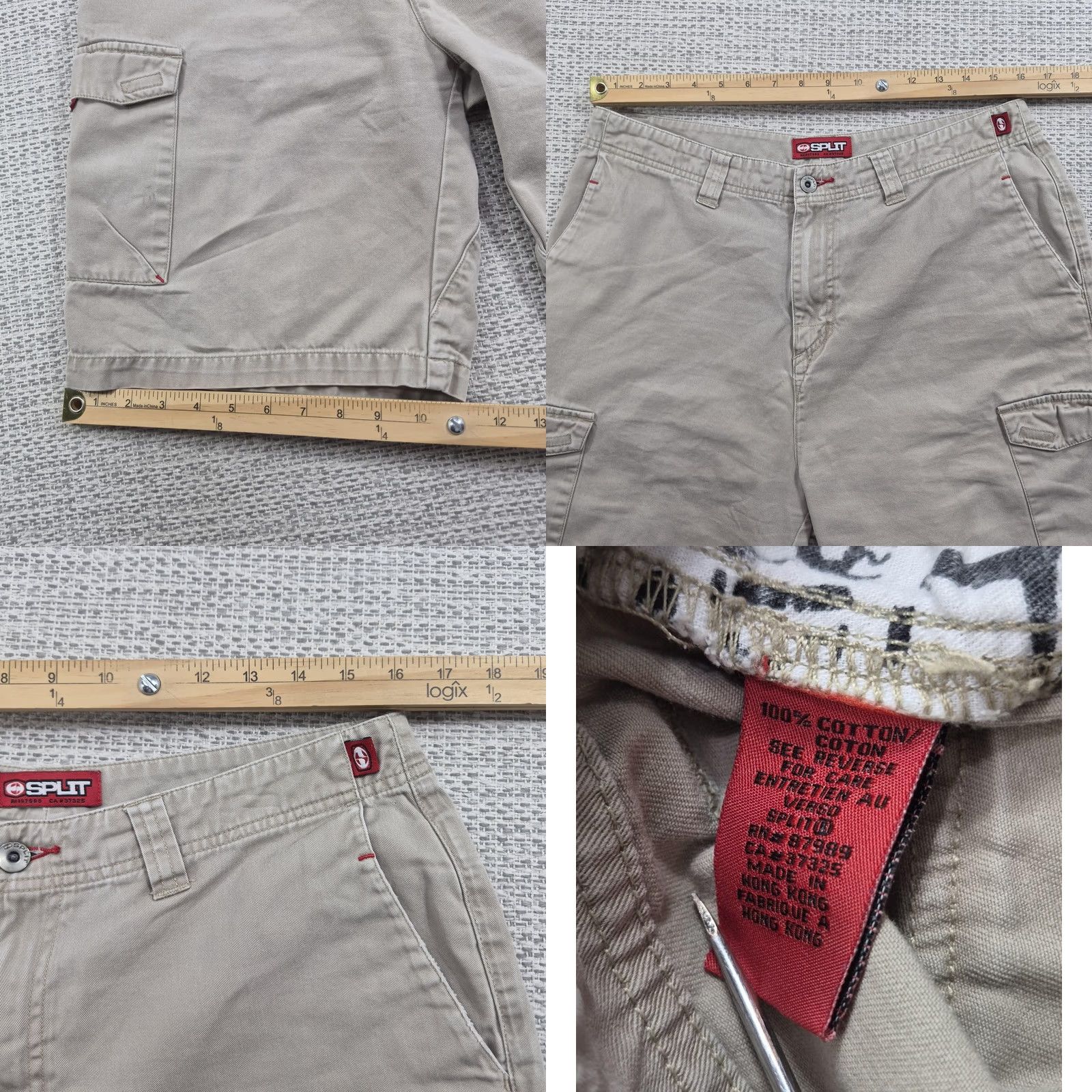 Vintage Split Cargo Shorts Mens 32 Beige Canvas Cotton Relaxed Fit Casual Summer Size US 32 / EU 48 - 8 Thumbnail