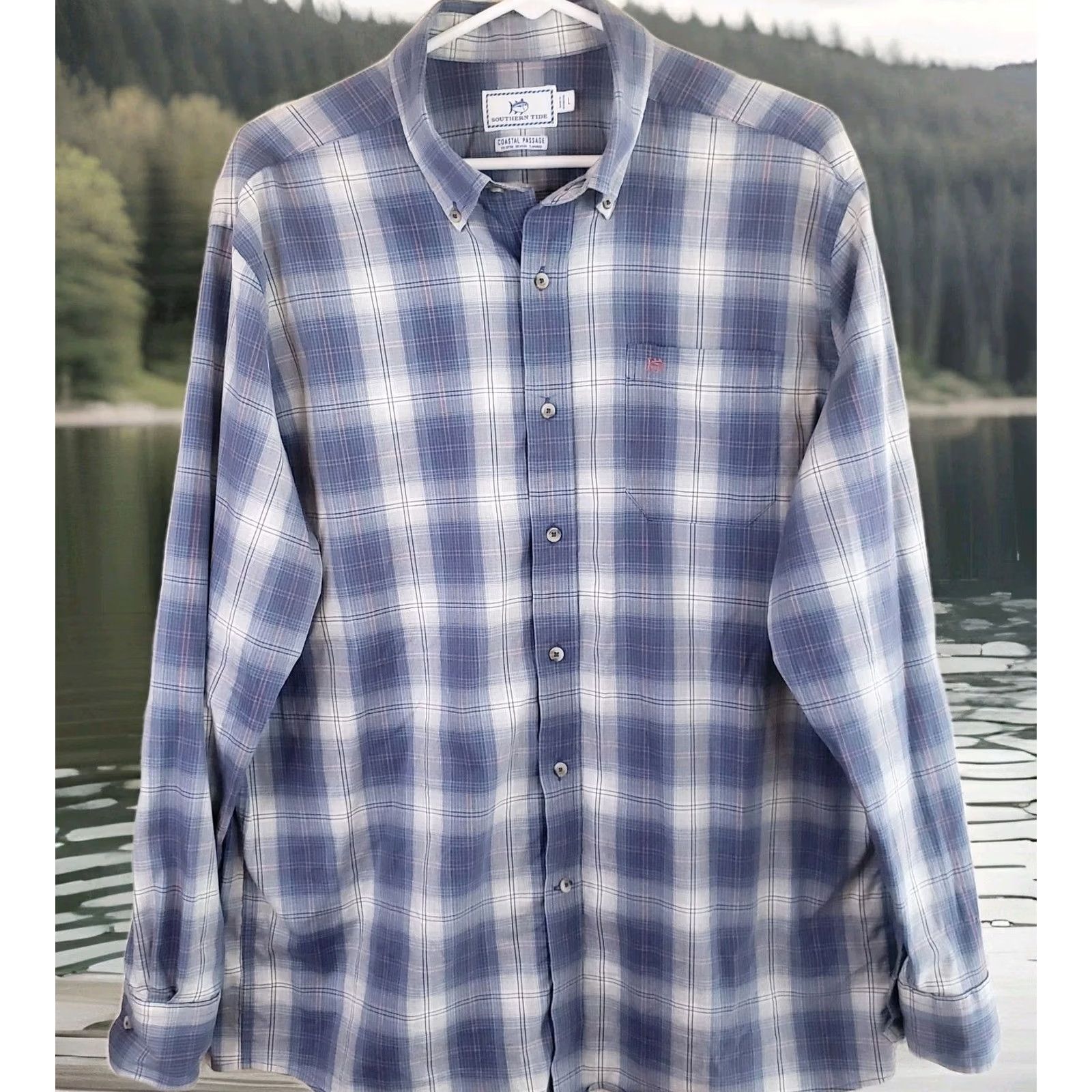 Southern Tide Southern Tide Coastal Passage Button-Down Shirt Men’s Large Plaid Performance Blue Cotton Elastodiene Regular Nautical Preppy Embroidered Pocket Size US L / EU 52-54 / 3 - 2 Thumbnail