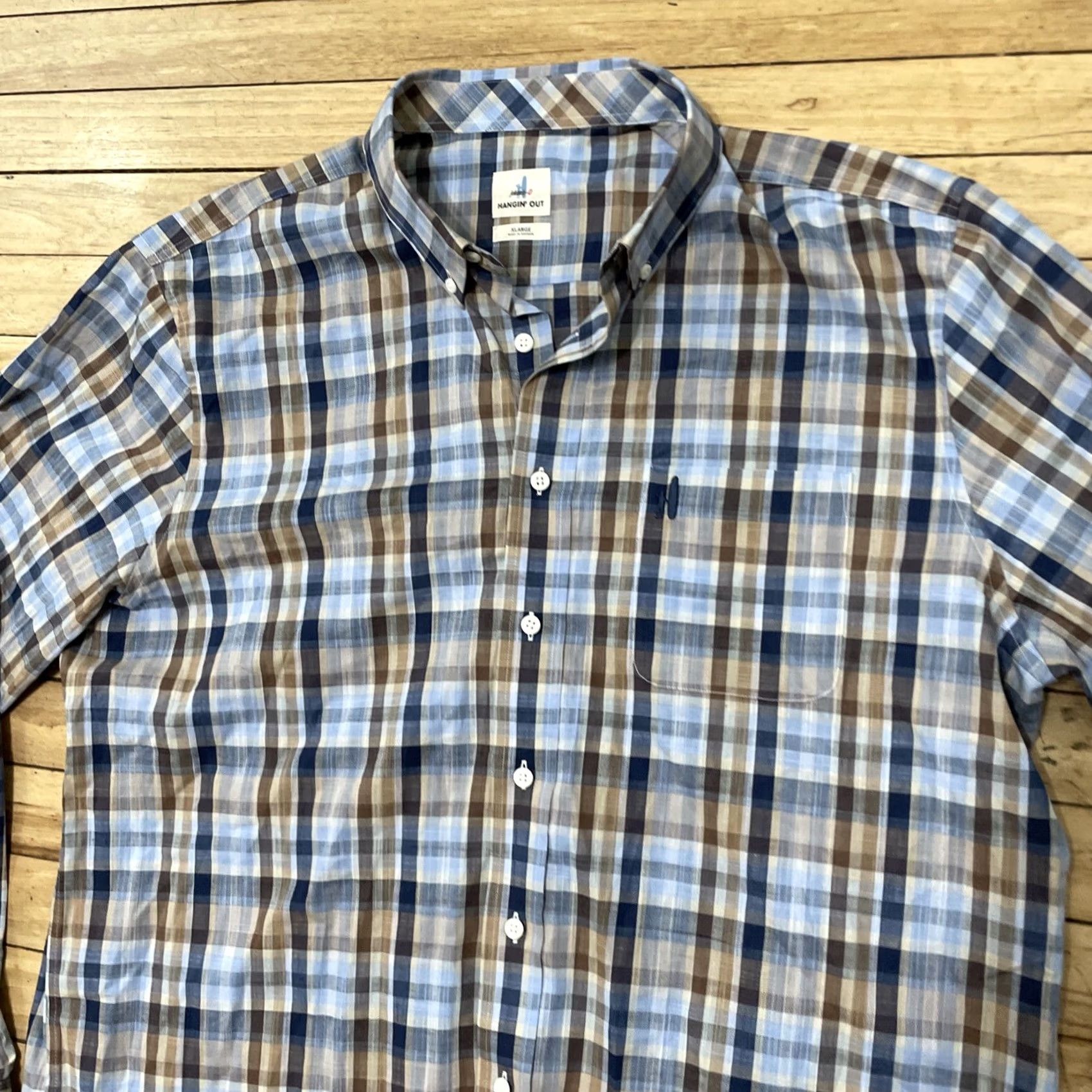 johnnie-O JOHNNIE-O Button Shirt Men XL Hangin' OUT Blue Brown Plaid Surfer Johnnie-O XL Shirt Size US XL / EU 56 / 4 - 4 Thumbnail