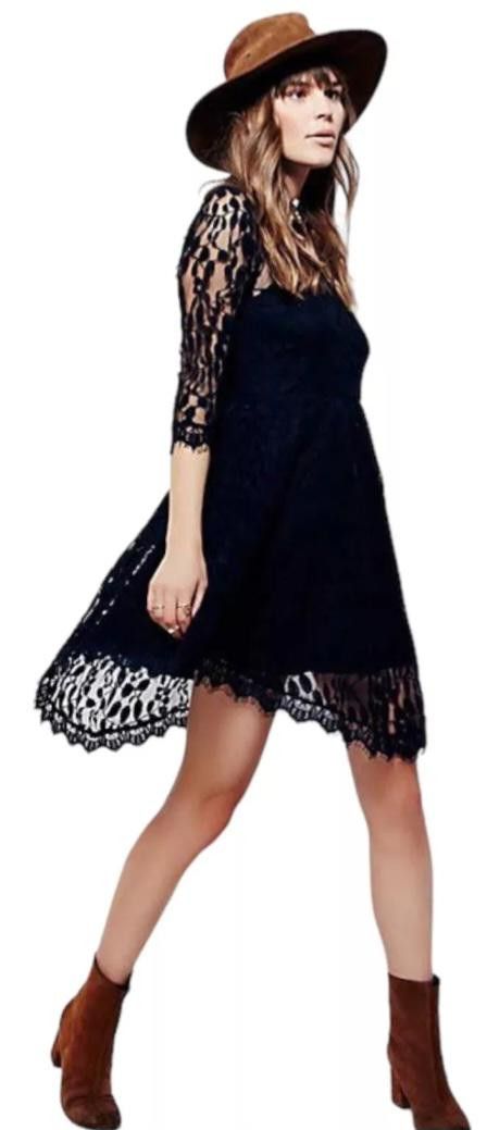 Free People Free People Black Lace Dress 3/4 Sleeves Size 4 Size S / US 4 / IT 40 - 1 Thumbnail