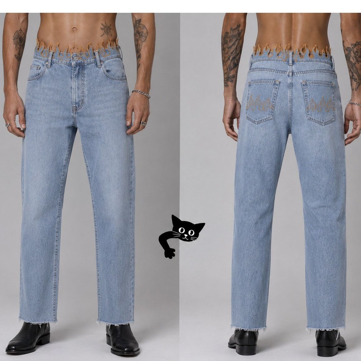 Other FUCKBOY MENTALITY Hot Flame Day Jeans Light Wash Gold 36x32 Size US 36 / EU 52 - 3 Thumbnail