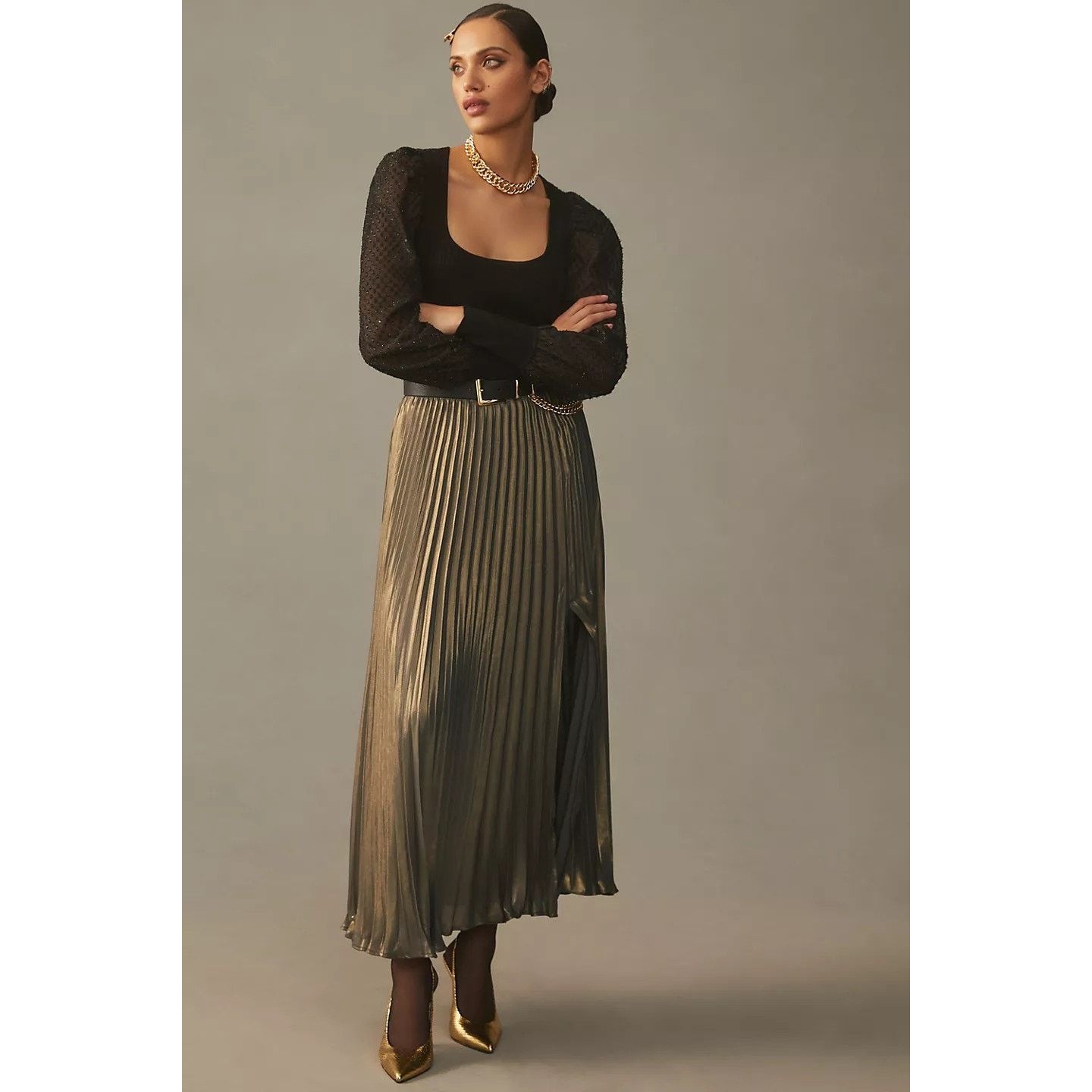 Anthropologie New By Anthropologie Puff-Sleeve Shimmer Sweater $128 MEDIUM Size M / US 6-8 / IT 42-44 - 2 Thumbnail