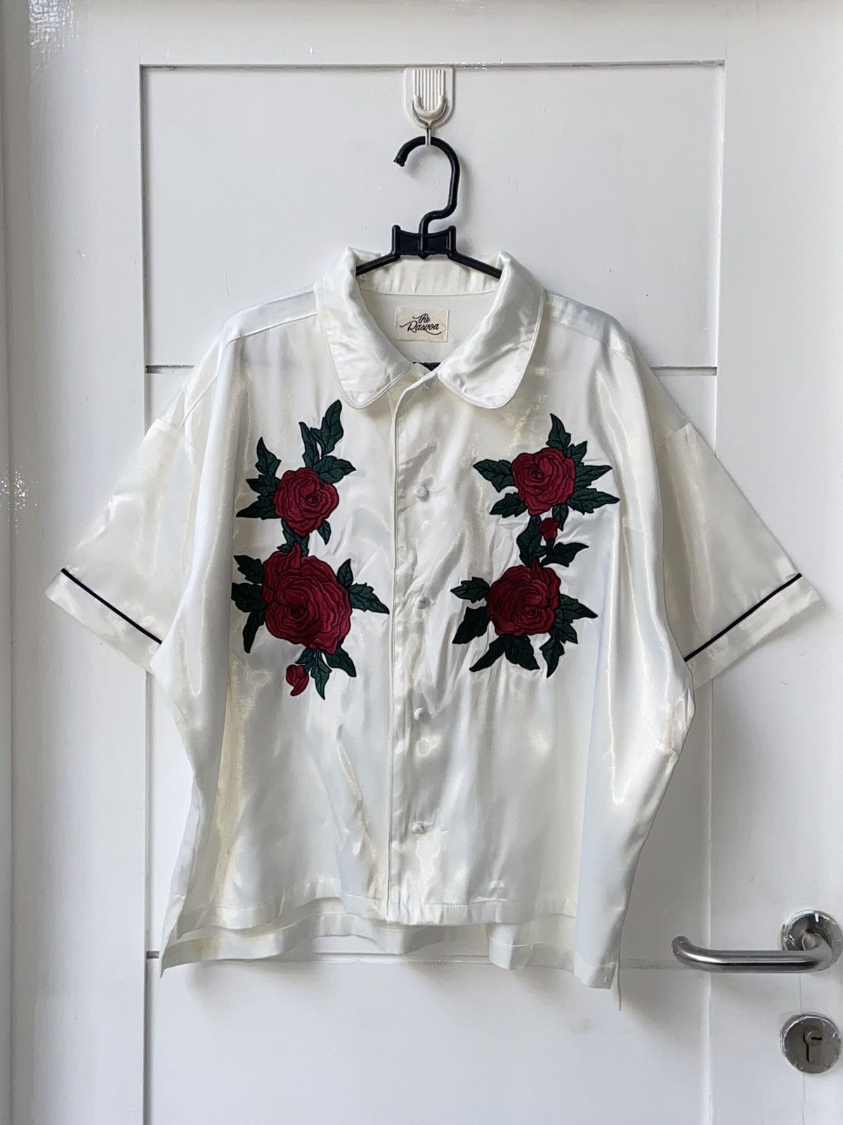 image of Yohji Yamamoto The Rasvoa White Shirt Rose Pattern, Men's (Size Large)