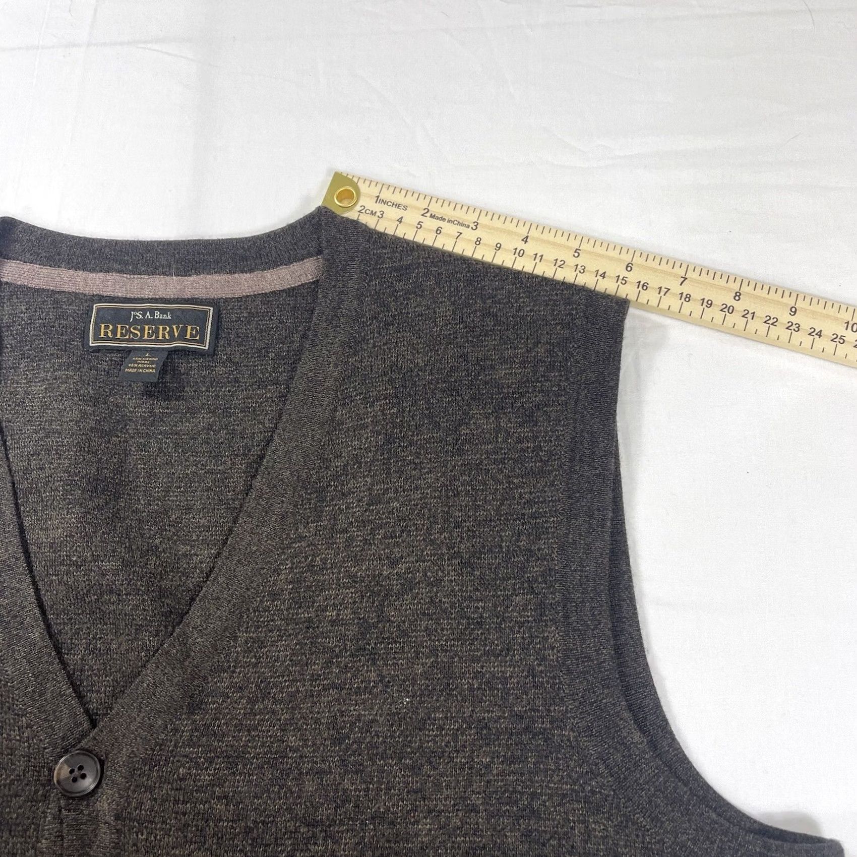 Jos. A. Bank Jos. A. Bank Vest Sweater L Brown Merino Wool Blend Button V-Neck Men Size US L / EU 52-54 / 3 - 7 Thumbnail