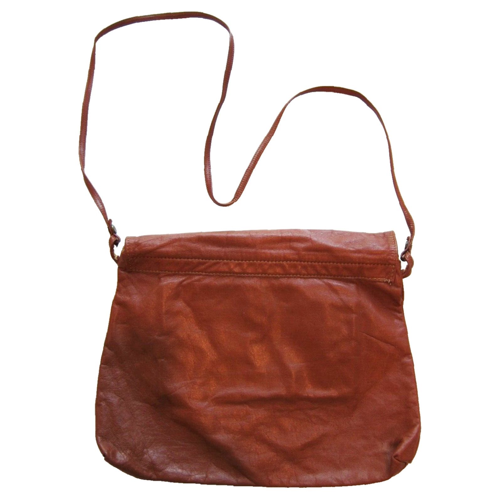 Vintage Vintage Arlin Crossbody Satchel Bag 100% Leather 11" 8.5" 17" strap drop Small Tan Brown Zip Purse Bag Size ONE SIZE - 3 Thumbnail