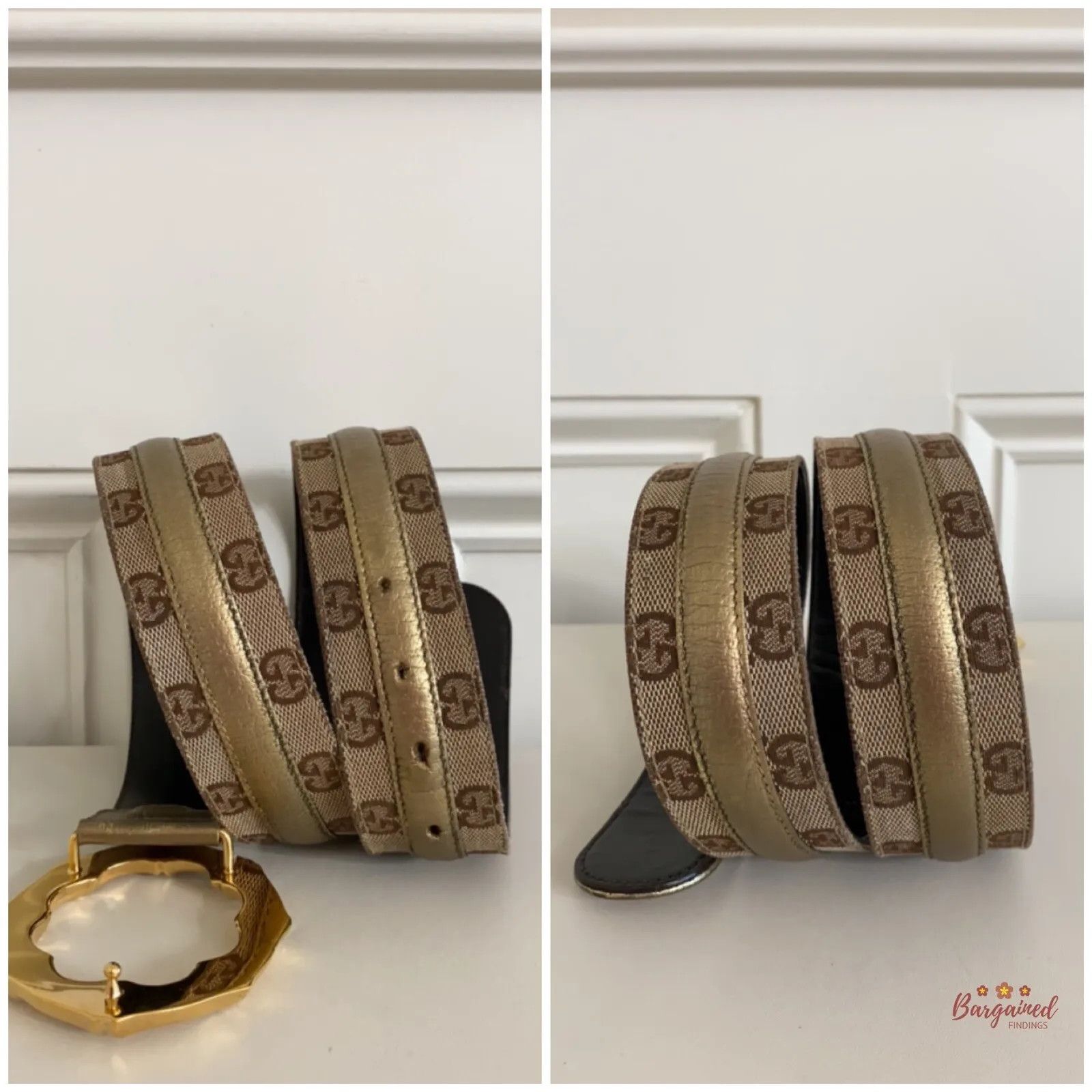 Gucci Gucci Monogram Canvas Metallic Leather Bamboo Buckle Belt Size 30 - 6 Thumbnail