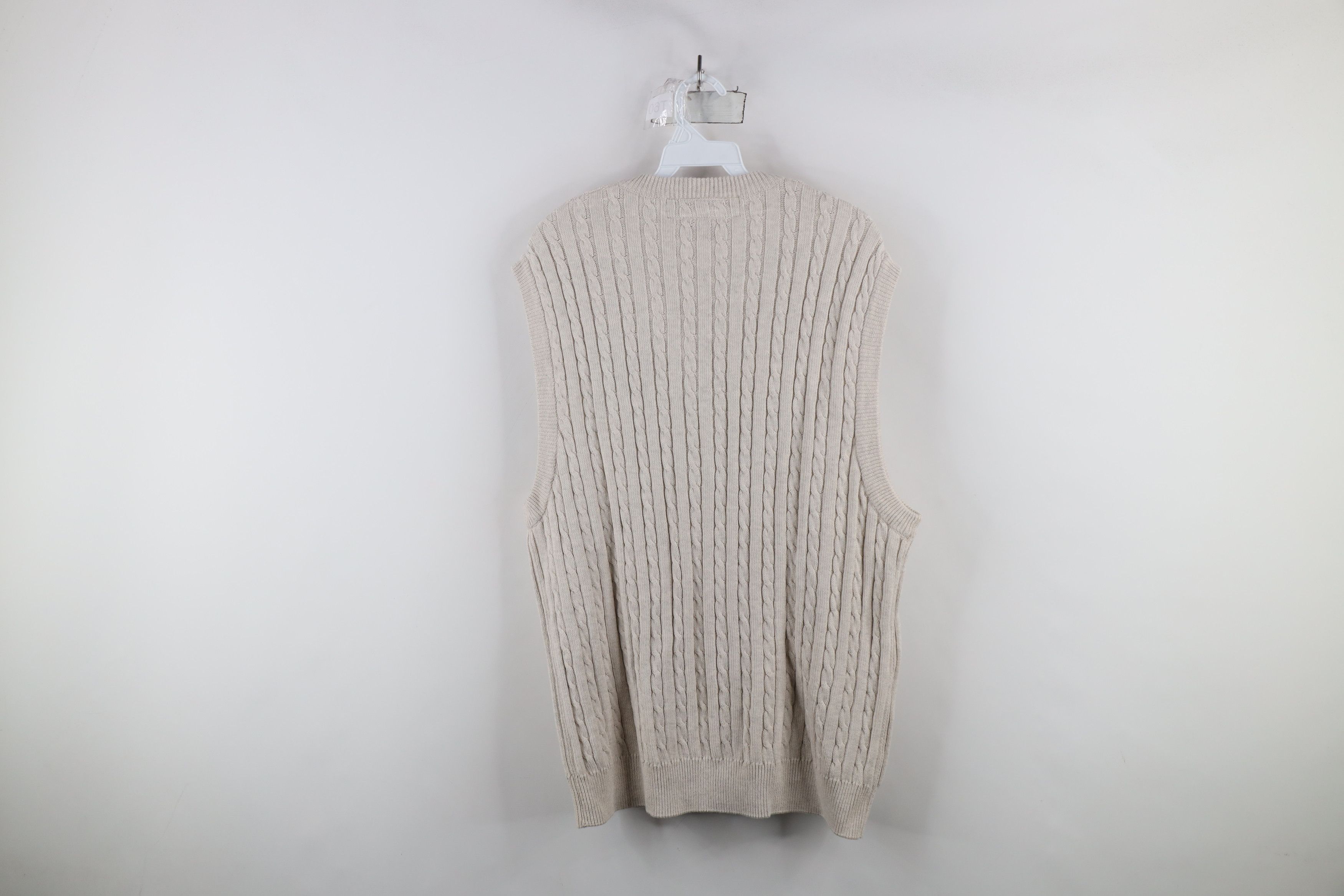 Vintage Vintage 90s Streetwear Cable Knit V-Neck Sweater Vest Beige Size US XL / EU 56 / 4 - 6 Thumbnail