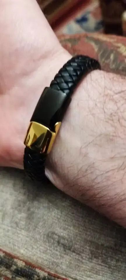 Japanese Brand Fashion Black Braided PU Leather Men Bracelet Size ONE SIZE - 4 Thumbnail