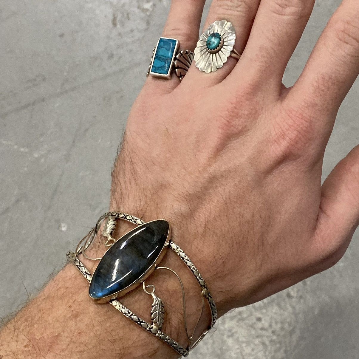 Kapital × Vintage Vtg 60s 70s Blue Labradorite Sterling Silver Gothic Cuff Size ONE SIZE - 11 Thumbnail