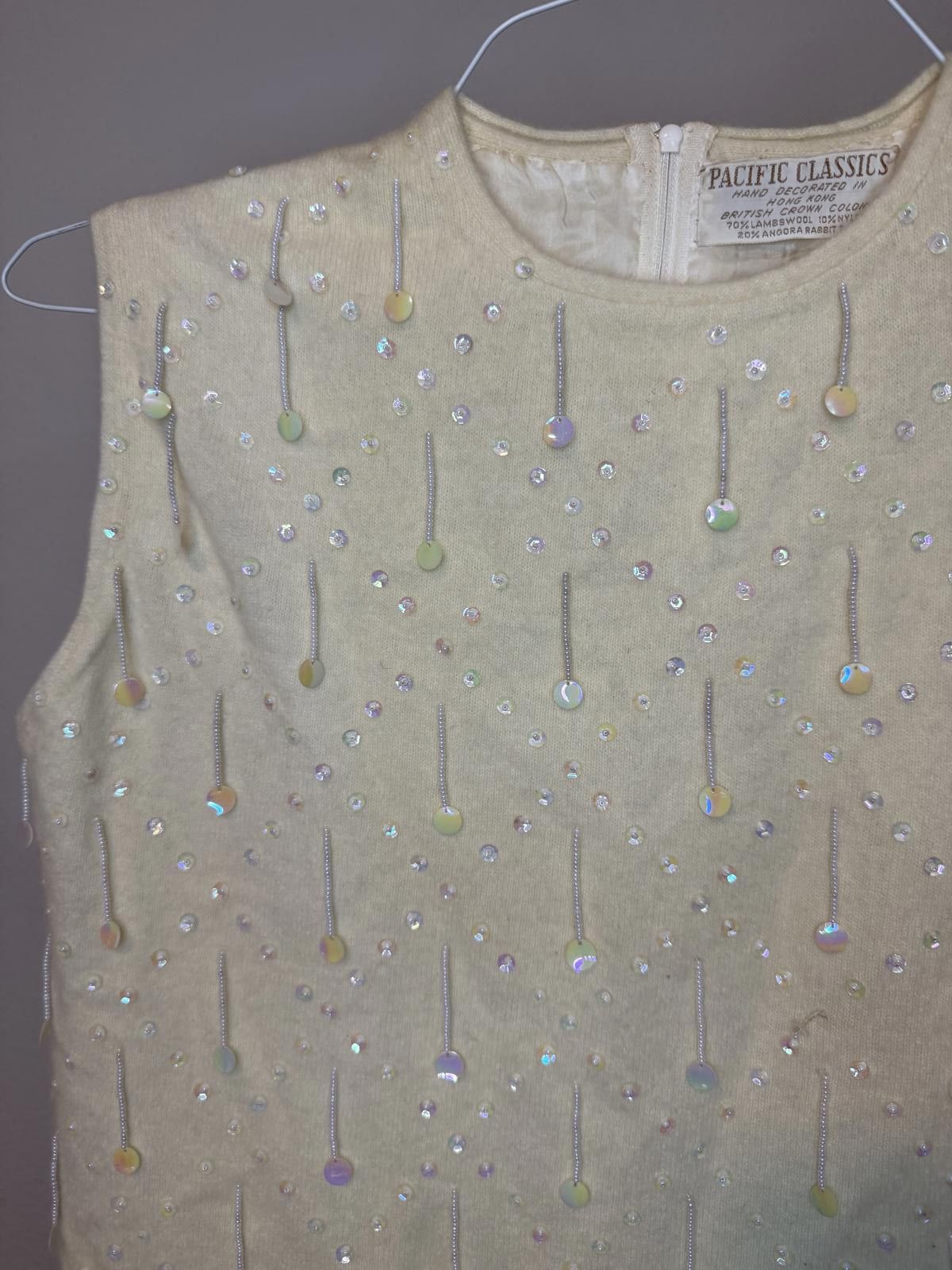 Vintage 80s 90s Cream Beaded Embellished Top