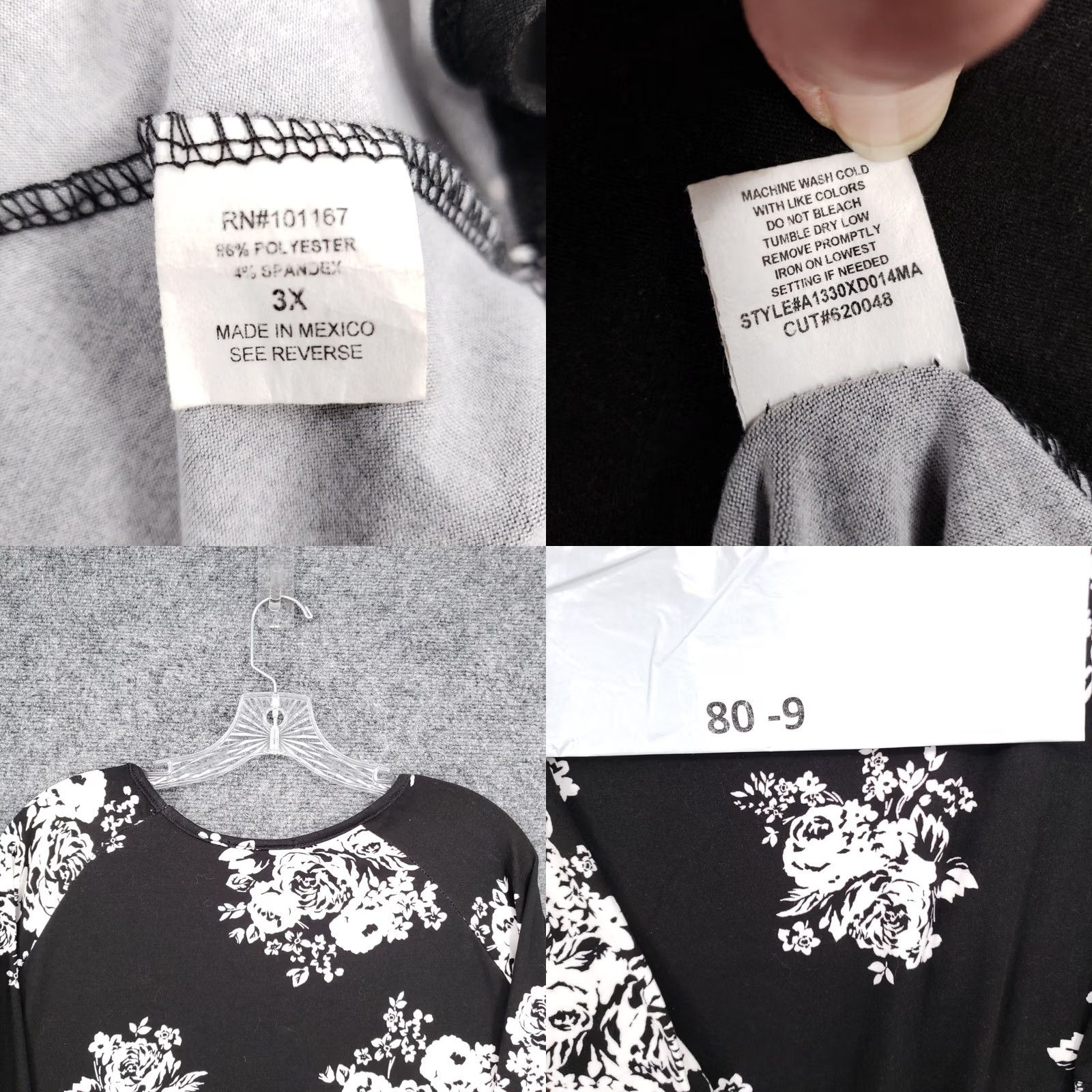 Vintage Kim & Cami Blouse Womens 3X Plus Black Floral Oversized Loose 3/4 Sleeve Stretch Size XXL / US 16-18 / IT 52-54 - 8 Thumbnail