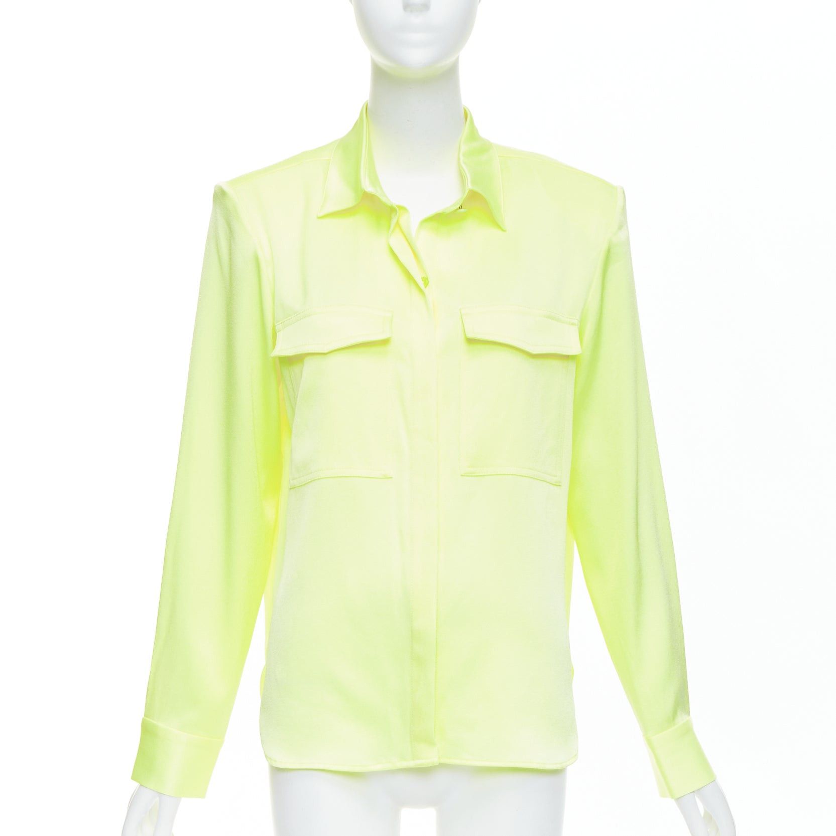 Alex Perry ALEX PERRY neon yellow padded shoulder button down overshirt UK8 S Size S / US 4 / IT 40 - 1 Thumbnail