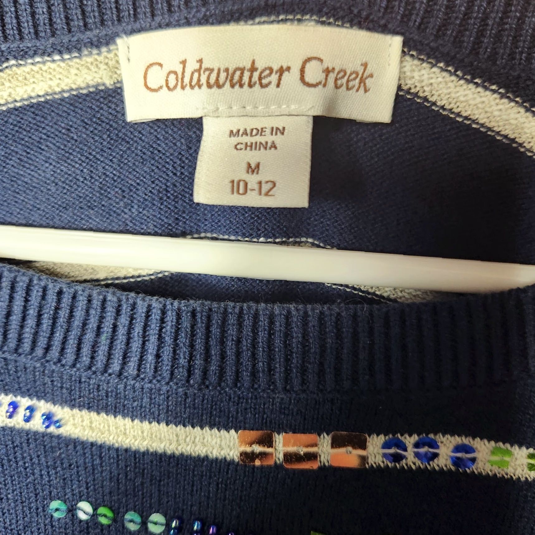 Coldwater Creek VINTAGE Coldwater Creek Stripe Bead Sequin Embellished Navy/Gray 3/4 Slv Sweater-Size M Size M / US 6-8 / IT 42-44 - 4 Thumbnail