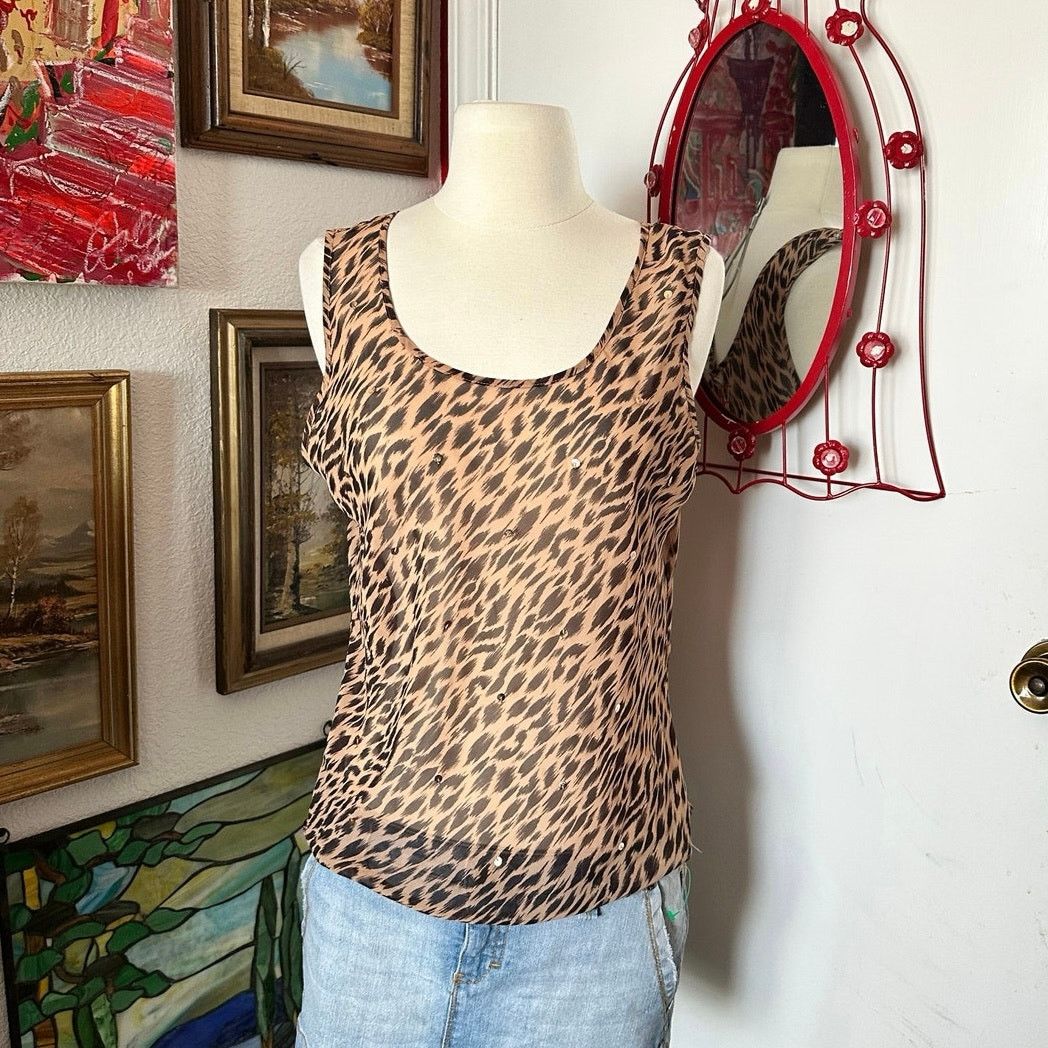 Other no brand tiger pint mesh sheer tank top Size L / US 10 / IT 46 - 1 Thumbnail