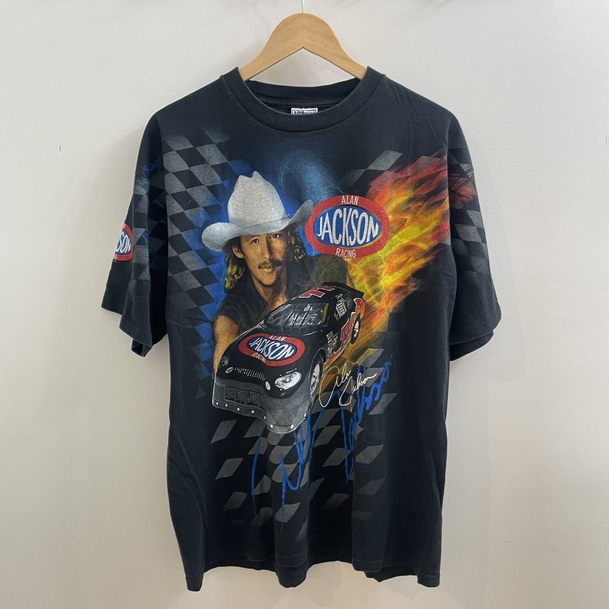 image of All Sport x Band Tees Vintage 1999 Alan Jackson Racing Short Sleeve T-Shirt XL in Black, Men's