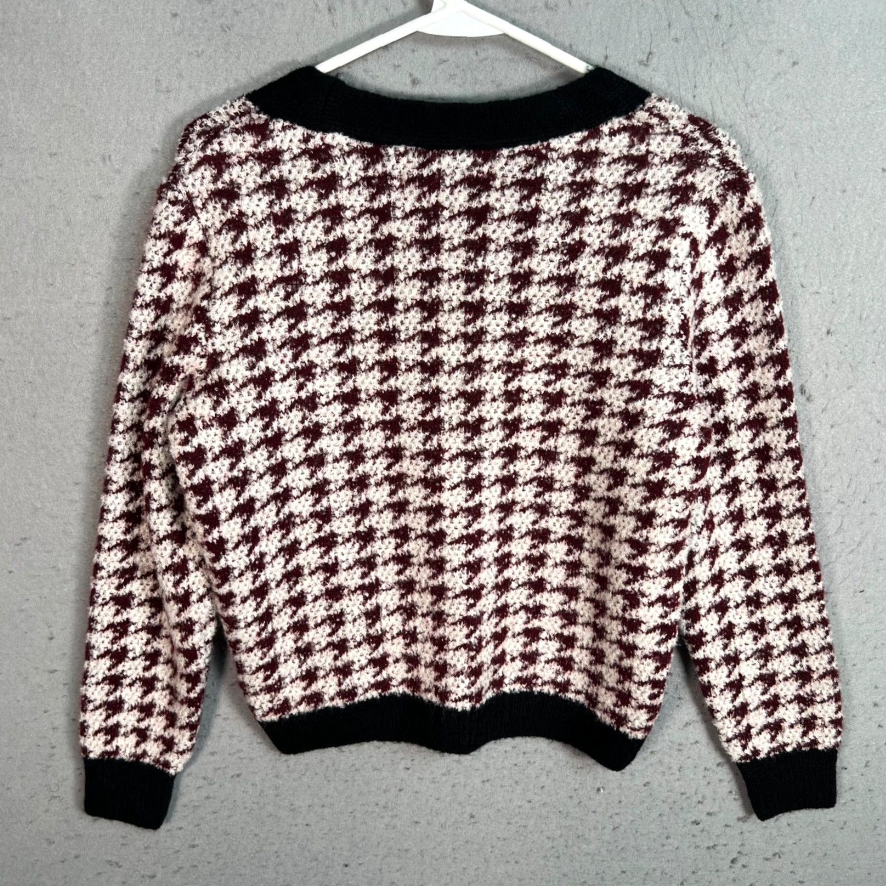 Vintage Maeve Cardigan Houndstooth Knit Sweater Burgundy White Black XXS Petite Womens NEW! Size XXS / US 00 / IT 34 - 2 Thumbnail