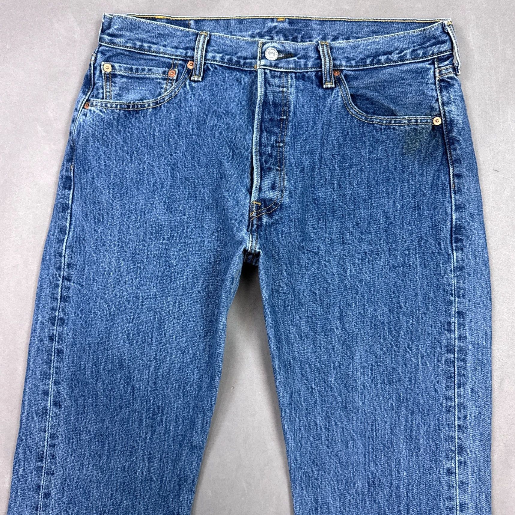 Levi's Levi's 501 Jeans Men 34x30 Blue Button Fly Denim Pants Cropped Distress (Tag34x36) Size US 34 / EU 50 - 4 Thumbnail