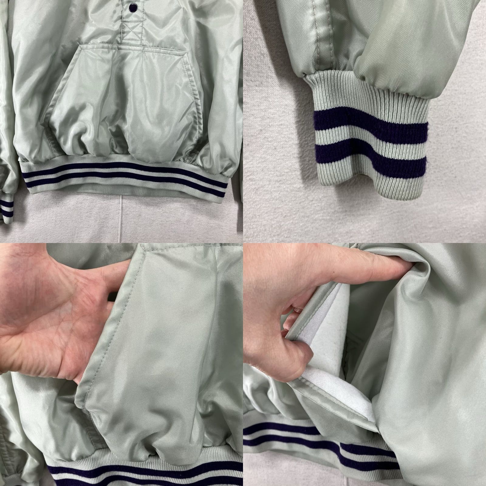 Vintage VINTAGE 80s Deerfoot Satin Snap Jacket Mens Large Gray Varsity Style USA Pockets Band Collar All Seasons Size US L / EU 52-54 / 3 - 8 Thumbnail
