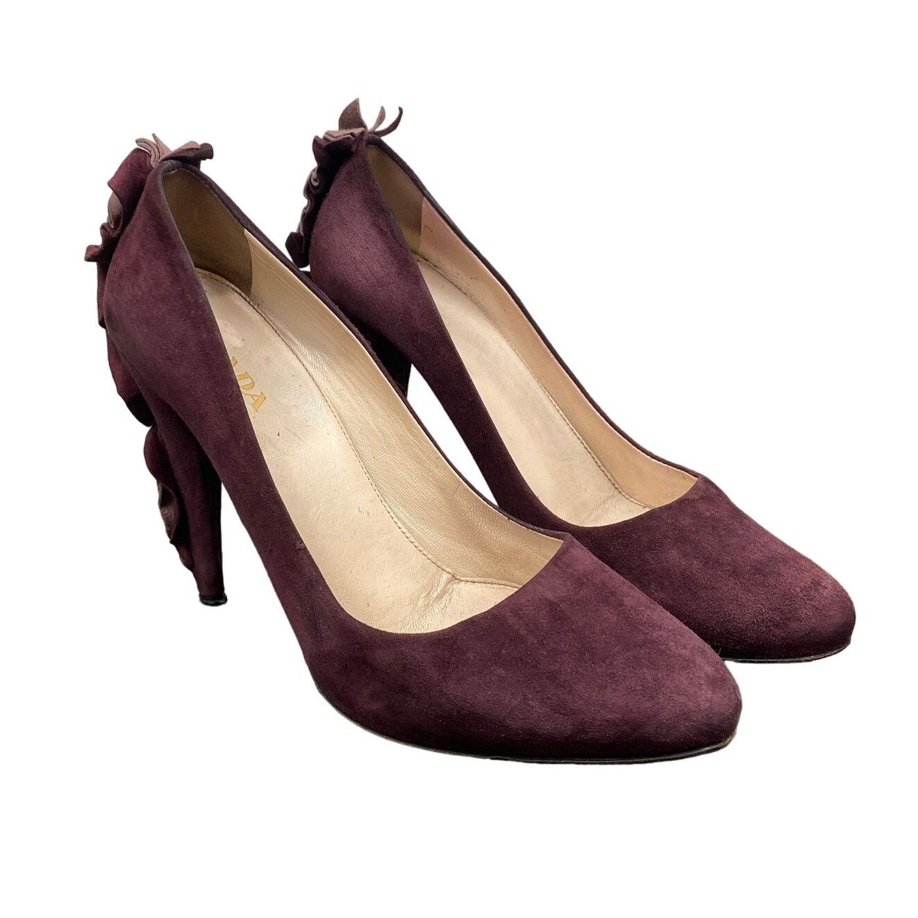 Prada Prada Suede Ruffle Back Heels Women's 39 US 9 Designer Glam Size US 9 / IT 39 - 1 Thumbnail