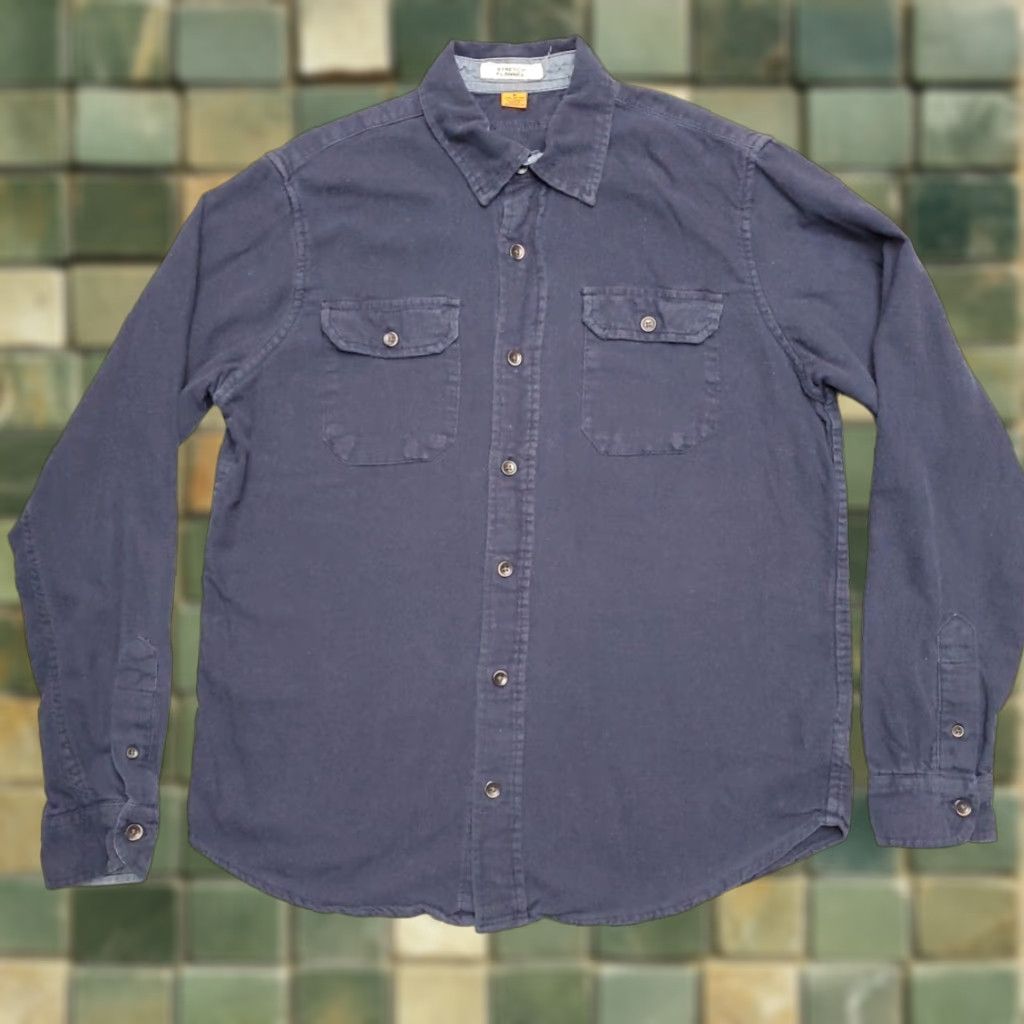 Vintage Tailor Vintage Shirt Mens M Navy Blue Stretch Flannel Long Sleeve Casual Modern Classic Size US M / EU 48-50 / 2 - 1 Thumbnail